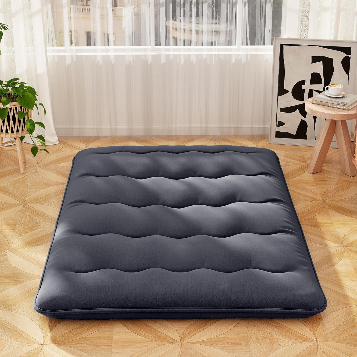 image:imageGiantex Japanese Floor Mattress 4 Inch Futon Mattress wWashable Cover amp Storage Bag Foldable Roll up Mattress Tatami Mat Portable Sleeping Pad for Camping Dormitory QueenBlack