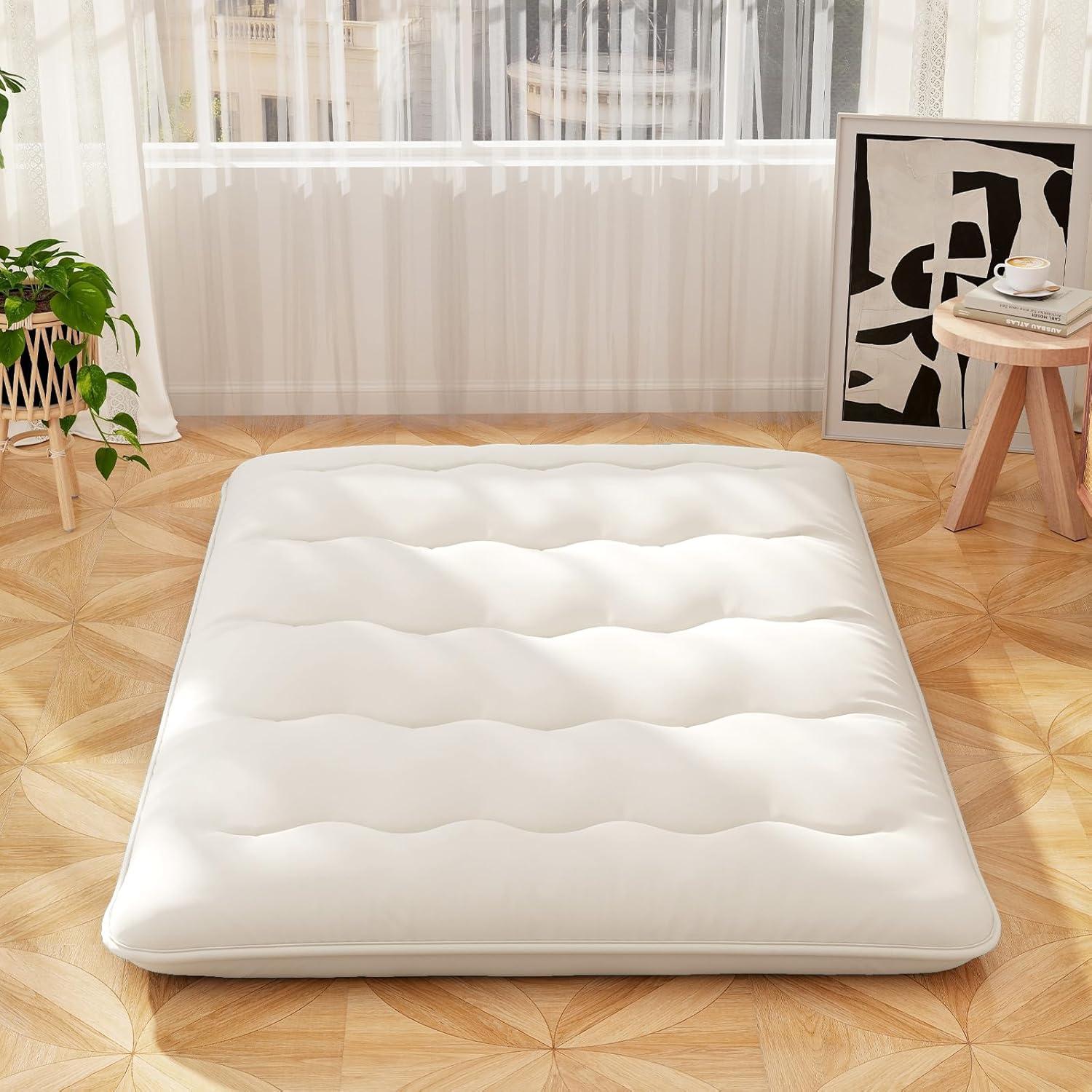 image:imageGiantex Japanese Floor Mattress 4 Inch Futon Mattress wWashable Cover amp Storage Bag Foldable Roll up Mattress Tatami Mat Portable Sleeping Pad for Camping Dormitory QueenBeige