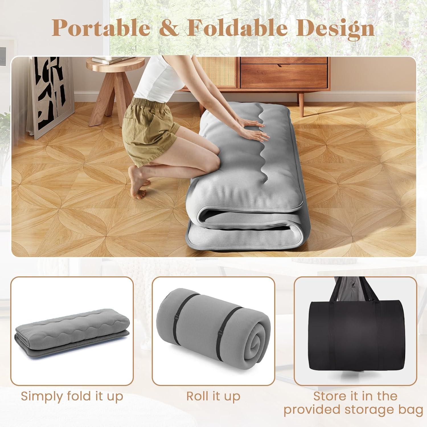 image:imageGiantex Japanese Floor Mattress 4 Inch Futon Mattress wWashable Cover amp Storage Bag Foldable Roll up Mattress Tatami Mat Portable Sleeping Pad for Camping Dormitory QueenGrey