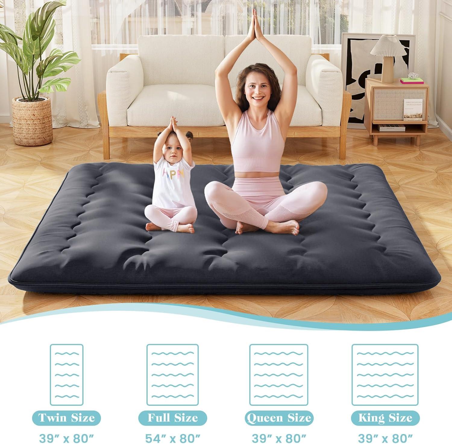image:imageGiantex Japanese Floor Mattress 4 Inch Futon Mattress wWashable Cover amp Storage Bag Foldable Roll up Mattress Tatami Mat Portable Sleeping Pad for Camping Dormitory QueenBlack