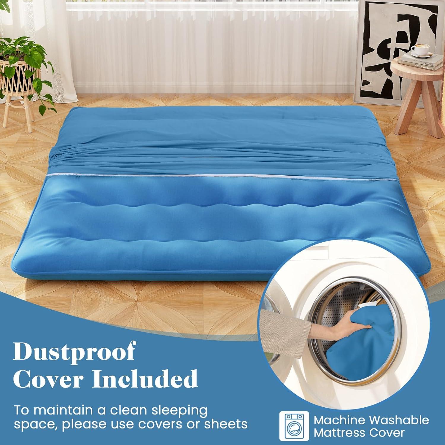 image:imageGiantex Japanese Floor Mattress 4 Inch Futon Mattress wWashable Cover amp Storage Bag Foldable Roll up Mattress Tatami Mat Portable Sleeping Pad for Camping Dormitory QueenNavy