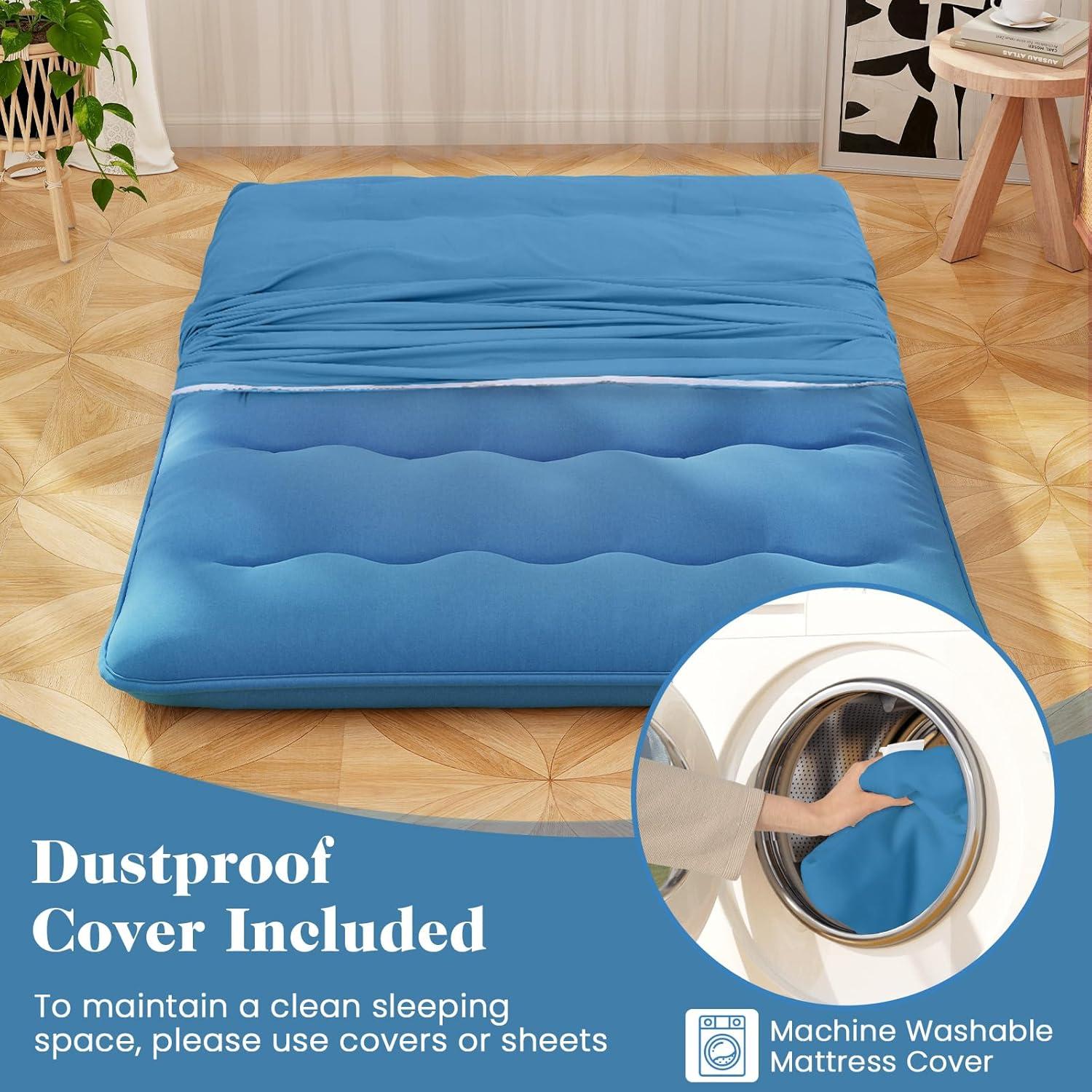 image:imageGiantex Japanese Floor Mattress 4 Inch Futon Mattress wWashable Cover amp Storage Bag Foldable Roll up Mattress Tatami Mat Portable Sleeping Pad for Camping Dormitory QueenNavy
