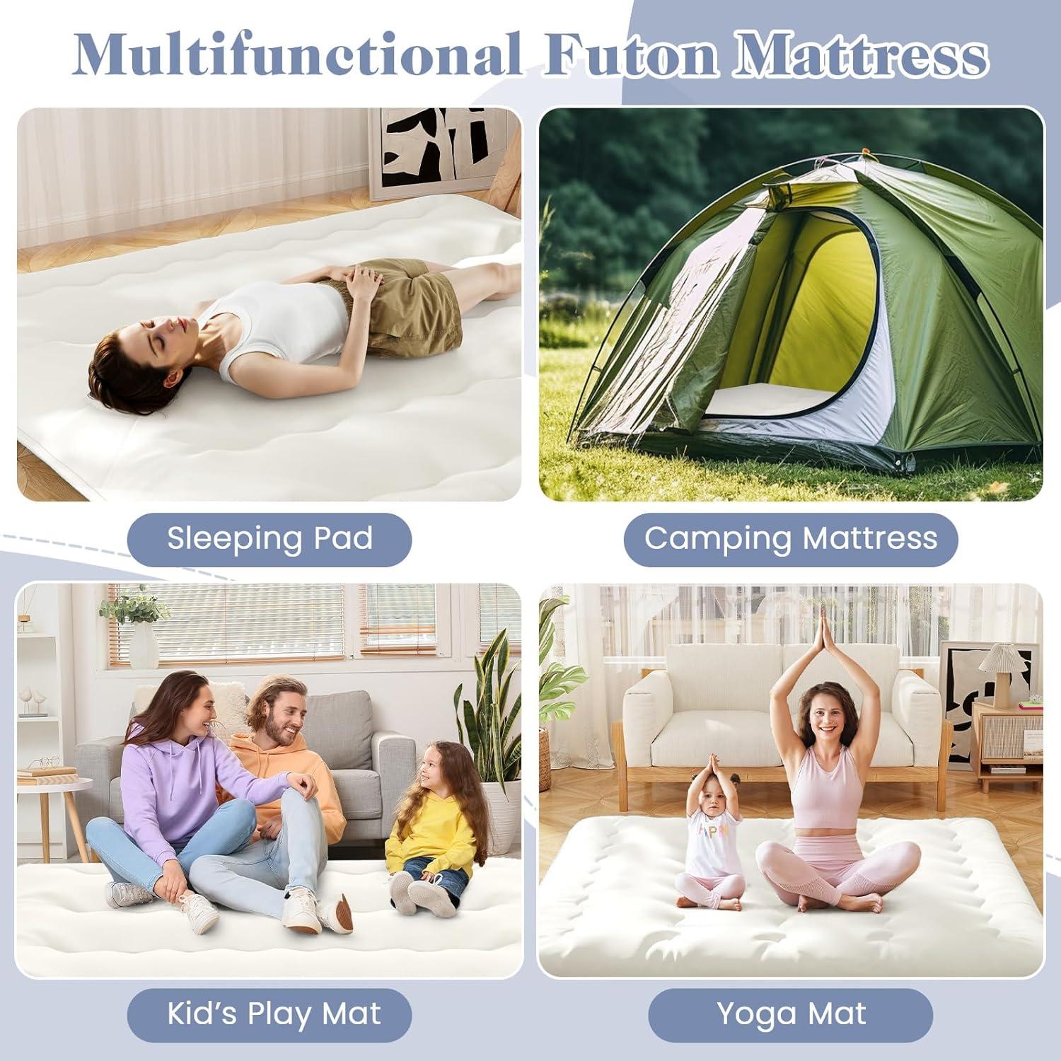 image:imageGiantex Japanese Floor Mattress 4 Inch Futon Mattress wWashable Cover amp Storage Bag Foldable Roll up Mattress Tatami Mat Portable Sleeping Pad for Camping Dormitory QueenBeige