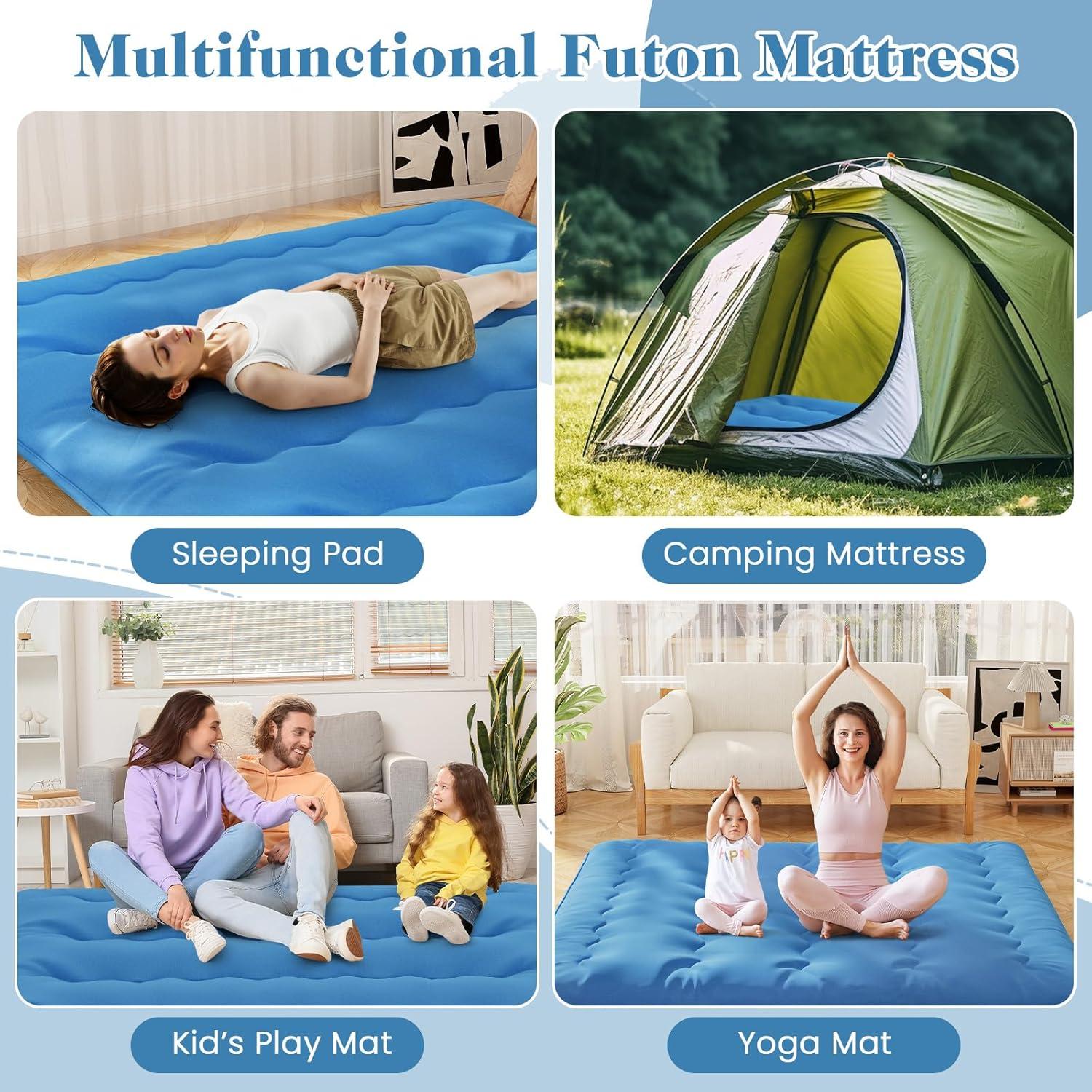 image:imageGiantex Japanese Floor Mattress 4 Inch Futon Mattress wWashable Cover amp Storage Bag Foldable Roll up Mattress Tatami Mat Portable Sleeping Pad for Camping Dormitory QueenNavy