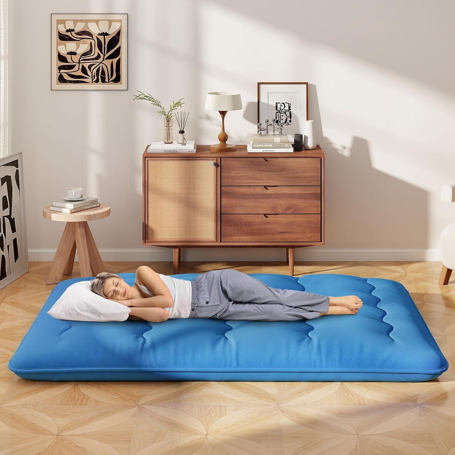 image:imageGiantex Japanese Floor Mattress 4 Inch Futon Mattress wWashable Cover amp Storage Bag Foldable Roll up Mattress Tatami Mat Portable Sleeping Pad for Camping Dormitory QueenNavy