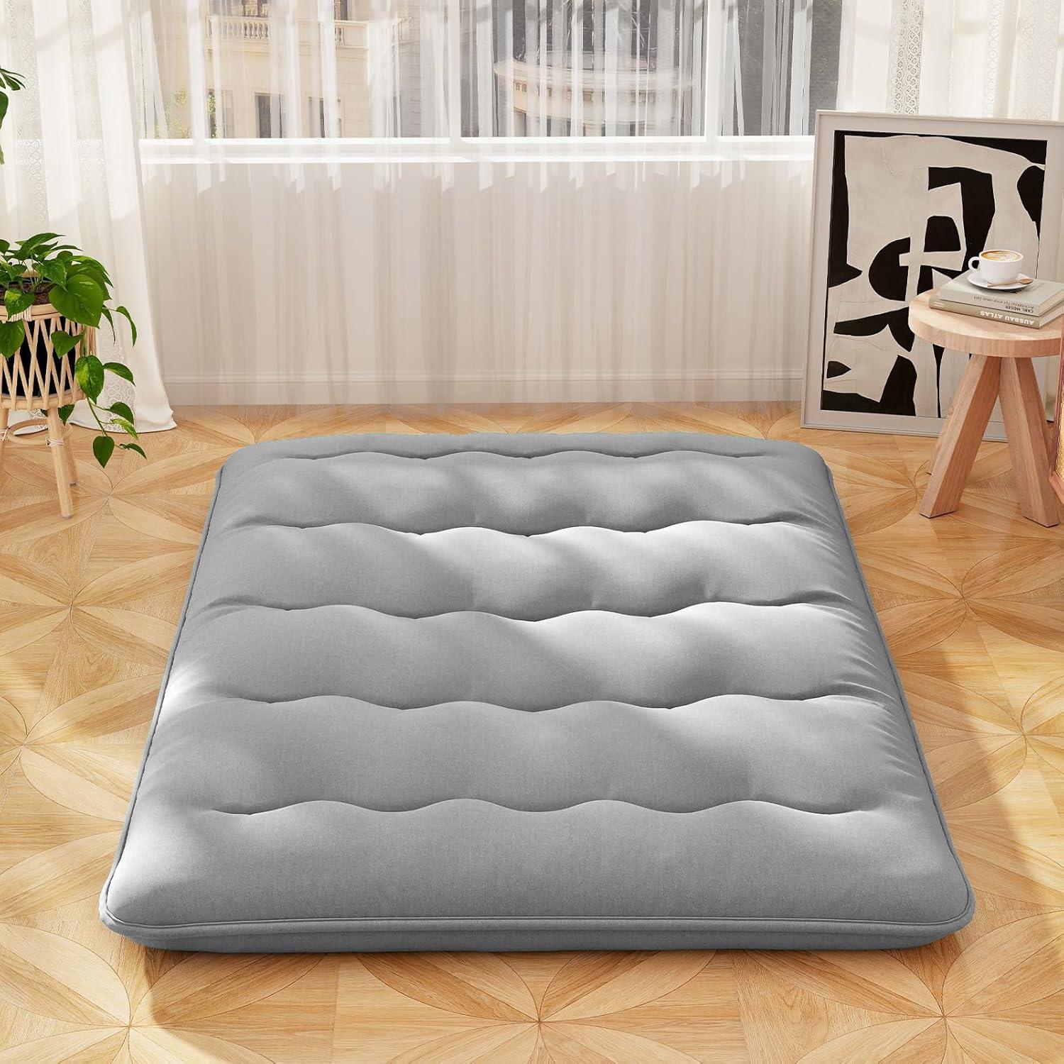 image:imageGiantex Japanese Floor Mattress 4 Inch Futon Mattress wWashable Cover amp Storage Bag Foldable Roll up Mattress Tatami Mat Portable Sleeping Pad for Camping Dormitory QueenGrey