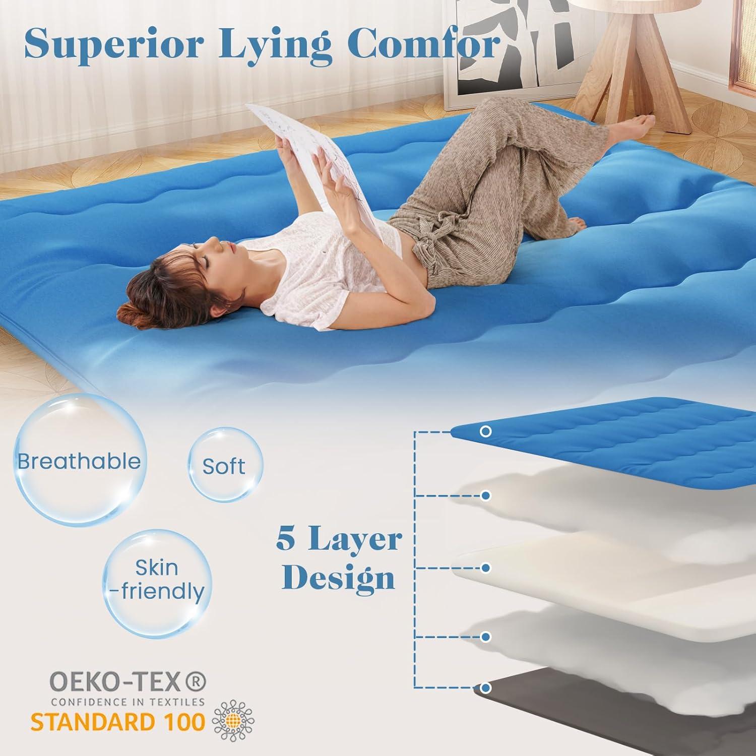 image:imageGiantex Japanese Floor Mattress 4 Inch Futon Mattress wWashable Cover amp Storage Bag Foldable Roll up Mattress Tatami Mat Portable Sleeping Pad for Camping Dormitory QueenNavy