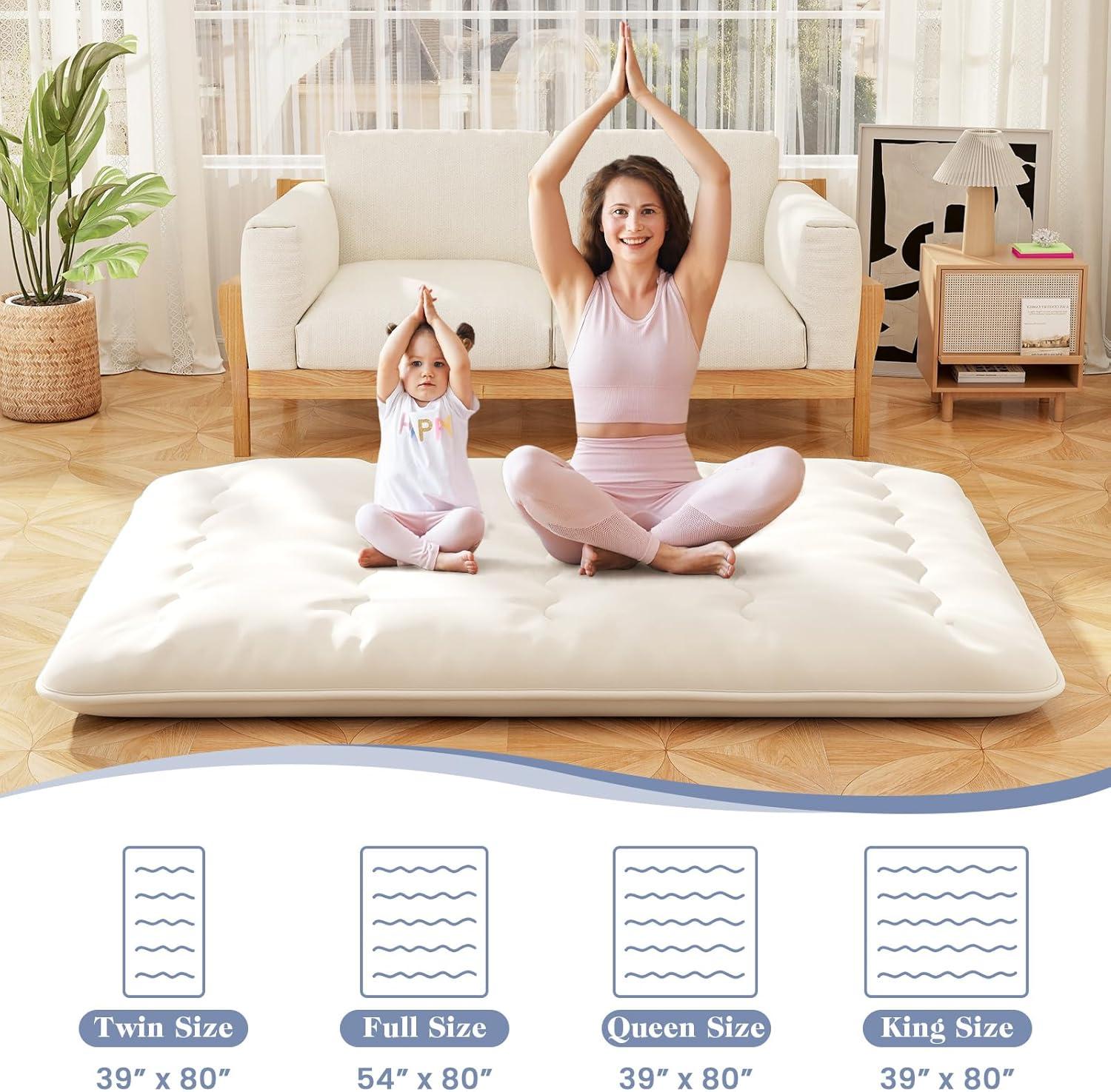 image:imageGiantex Japanese Floor Mattress 4 Inch Futon Mattress wWashable Cover amp Storage Bag Foldable Roll up Mattress Tatami Mat Portable Sleeping Pad for Camping Dormitory QueenBeige