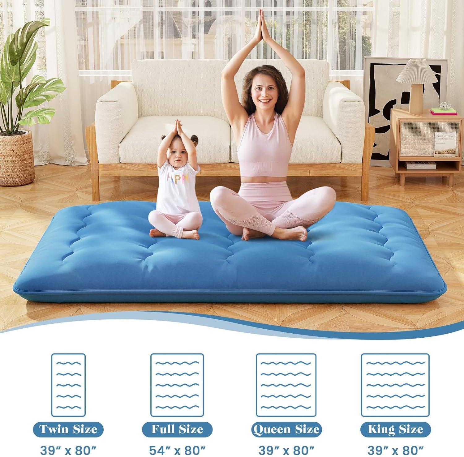 image:imageGiantex Japanese Floor Mattress 4 Inch Futon Mattress wWashable Cover amp Storage Bag Foldable Roll up Mattress Tatami Mat Portable Sleeping Pad for Camping Dormitory QueenNavy