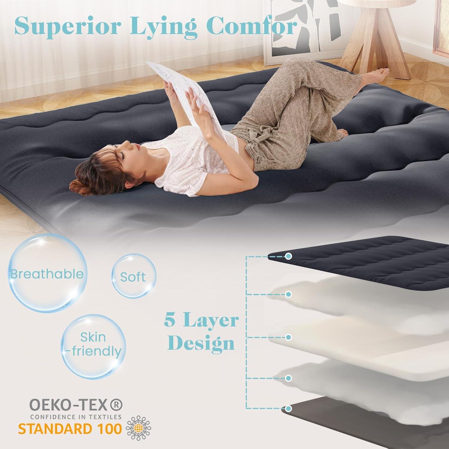 image:imageGiantex Japanese Floor Mattress 4 Inch Futon Mattress wWashable Cover amp Storage Bag Foldable Roll up Mattress Tatami Mat Portable Sleeping Pad for Camping Dormitory QueenBlack