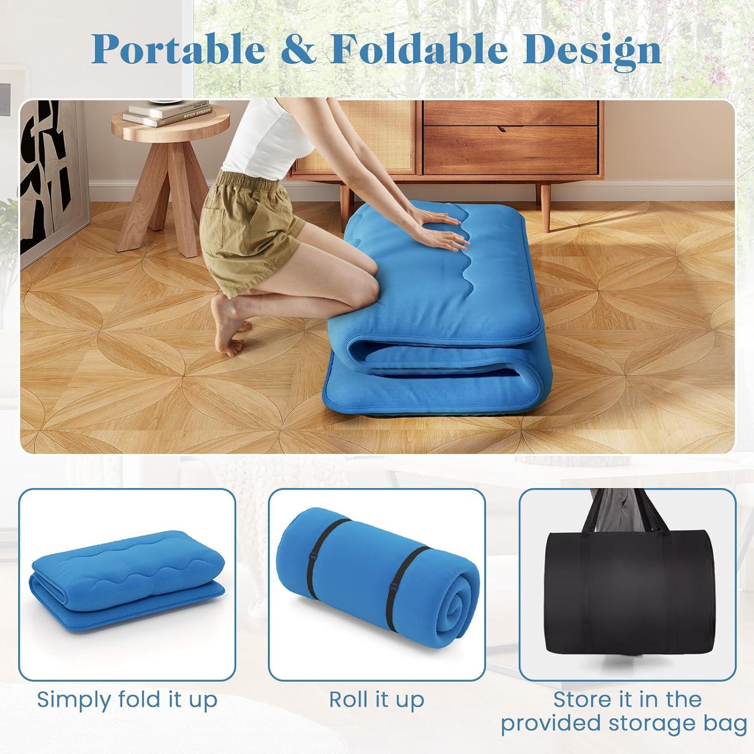 image:imageGiantex Japanese Floor Mattress 4 Inch Futon Mattress wWashable Cover amp Storage Bag Foldable Roll up Mattress Tatami Mat Portable Sleeping Pad for Camping Dormitory QueenNavy