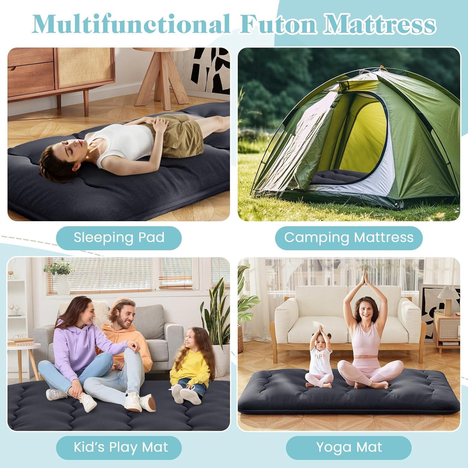 image:imageGiantex Japanese Floor Mattress 4 Inch Futon Mattress wWashable Cover amp Storage Bag Foldable Roll up Mattress Tatami Mat Portable Sleeping Pad for Camping Dormitory QueenBlack