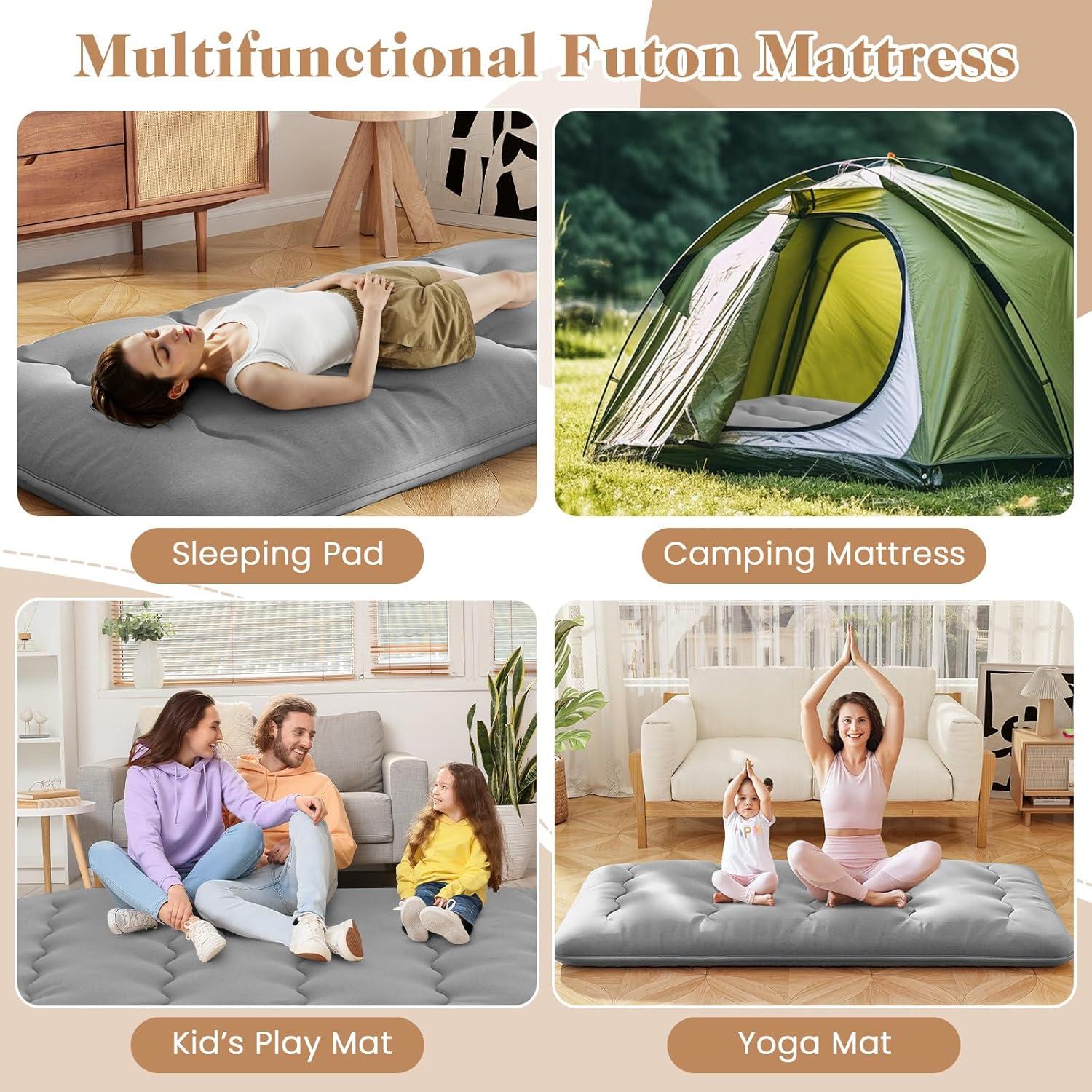 image:imageGiantex Japanese Floor Mattress 4 Inch Futon Mattress wWashable Cover amp Storage Bag Foldable Roll up Mattress Tatami Mat Portable Sleeping Pad for Camping Dormitory QueenGrey