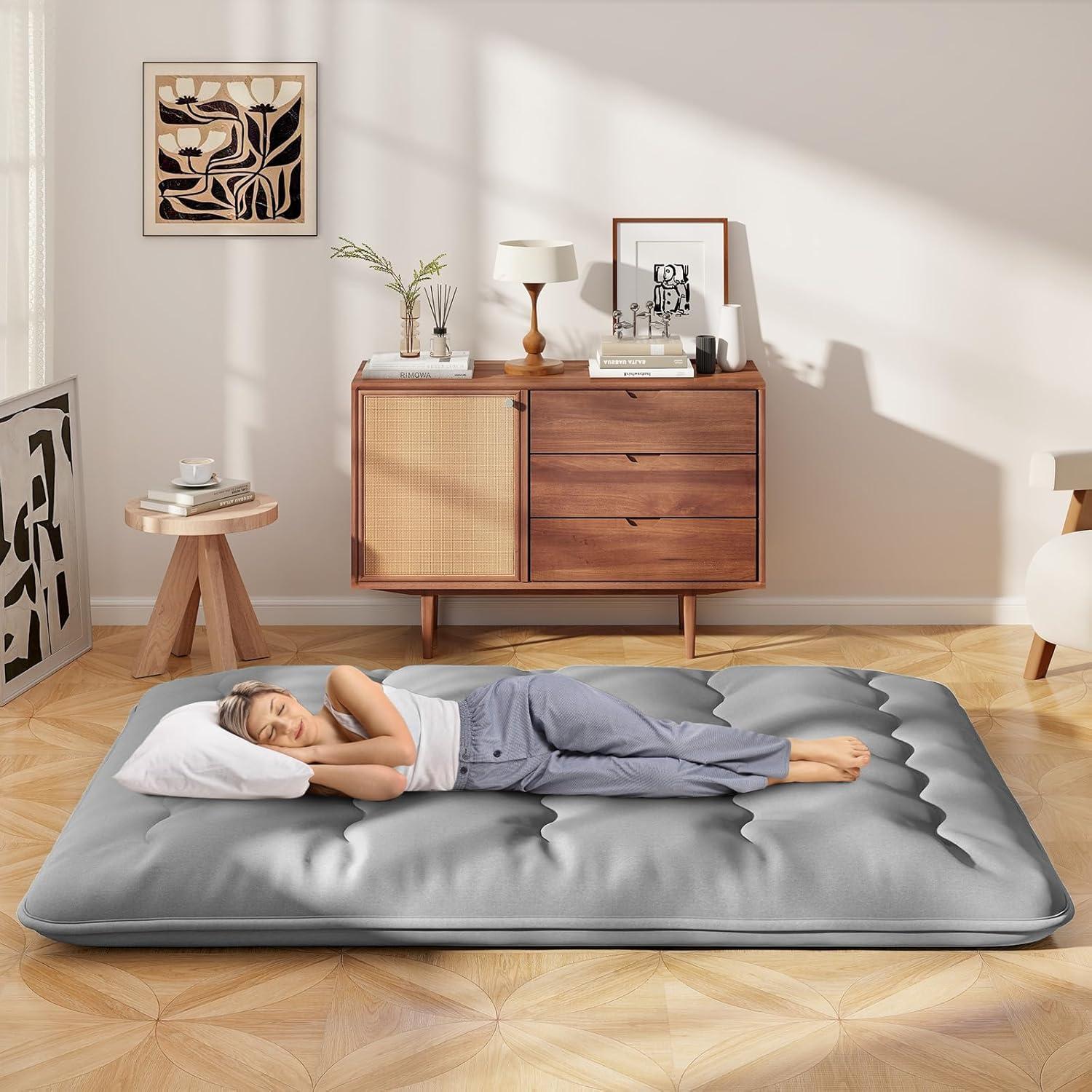 image:imageGiantex Japanese Floor Mattress 4 Inch Futon Mattress wWashable Cover amp Storage Bag Foldable Roll up Mattress Tatami Mat Portable Sleeping Pad for Camping Dormitory QueenGrey