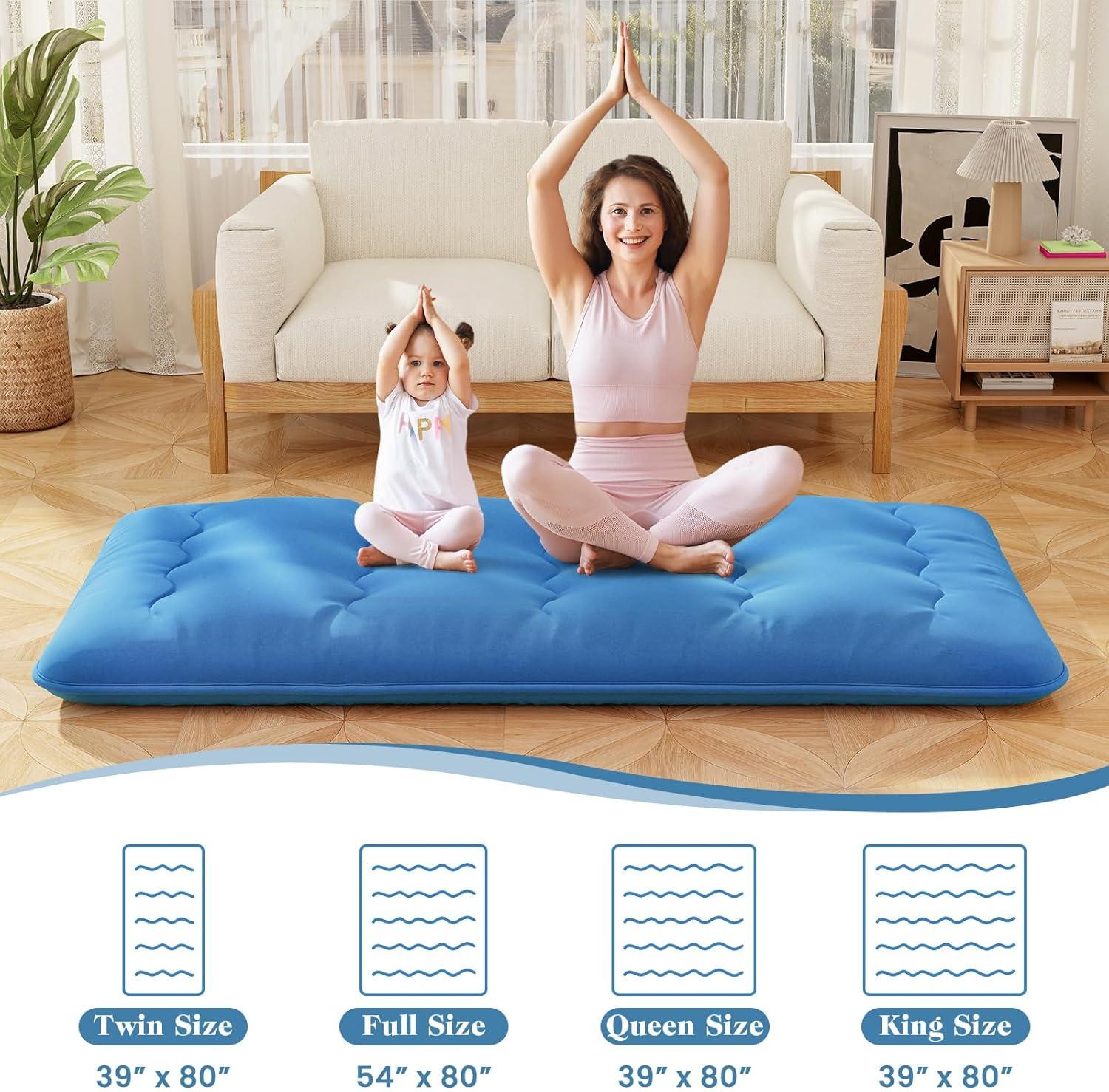 image:imageGiantex Japanese Floor Mattress 4 Inch Futon Mattress wWashable Cover amp Storage Bag Foldable Roll up Mattress Tatami Mat Portable Sleeping Pad for Camping Dormitory QueenNavy