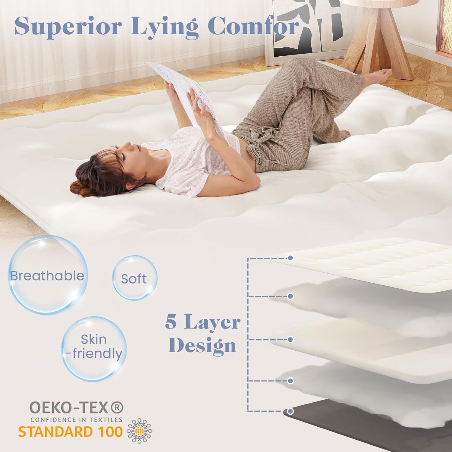 image:imageGiantex Japanese Floor Mattress 4 Inch Futon Mattress wWashable Cover amp Storage Bag Foldable Roll up Mattress Tatami Mat Portable Sleeping Pad for Camping Dormitory QueenBeige