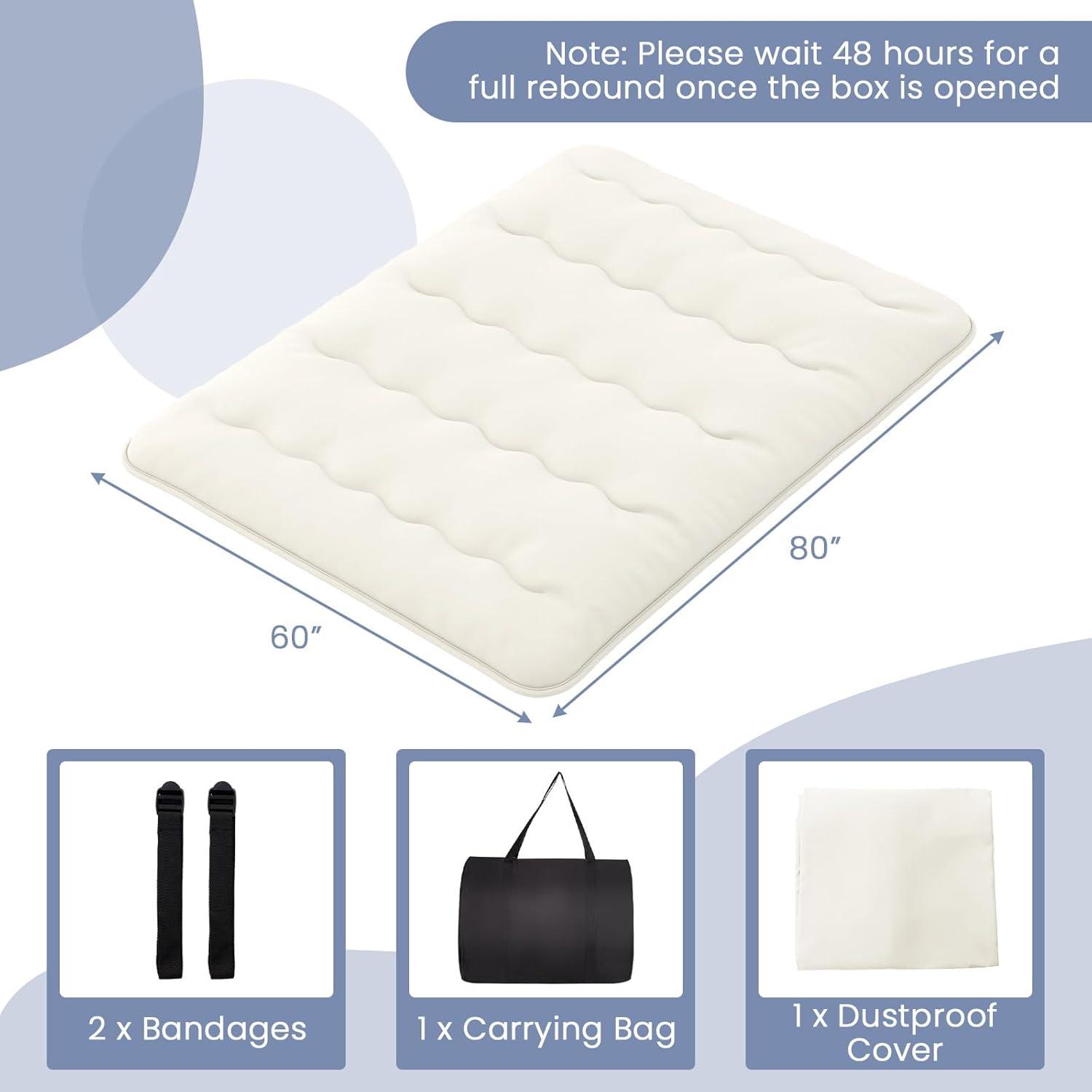image:imageGiantex Japanese Floor Mattress 4 Inch Futon Mattress wWashable Cover amp Storage Bag Foldable Roll up Mattress Tatami Mat Portable Sleeping Pad for Camping Dormitory QueenBeige
