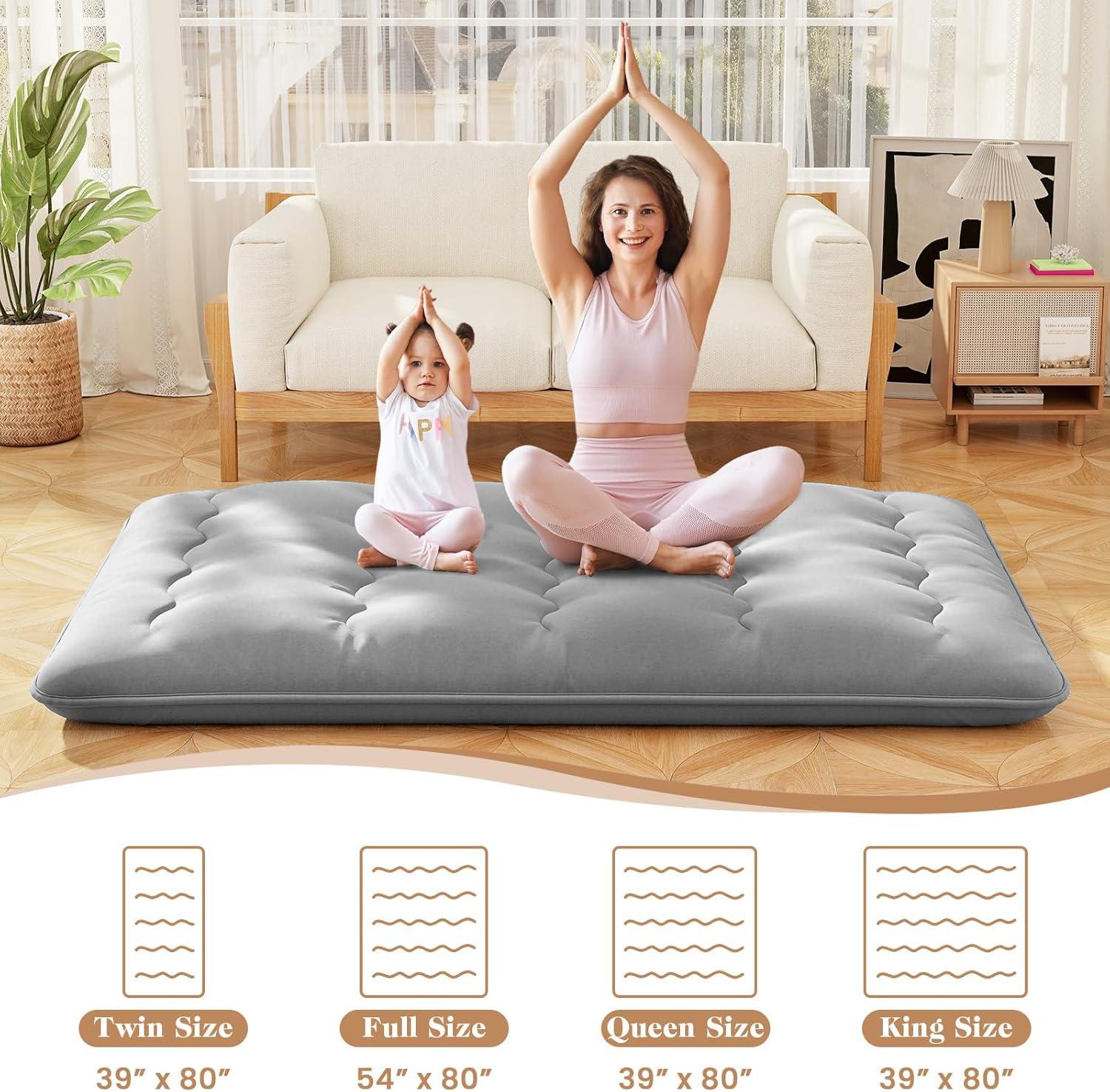 image:imageGiantex Japanese Floor Mattress 4 Inch Futon Mattress wWashable Cover amp Storage Bag Foldable Roll up Mattress Tatami Mat Portable Sleeping Pad for Camping Dormitory QueenGrey