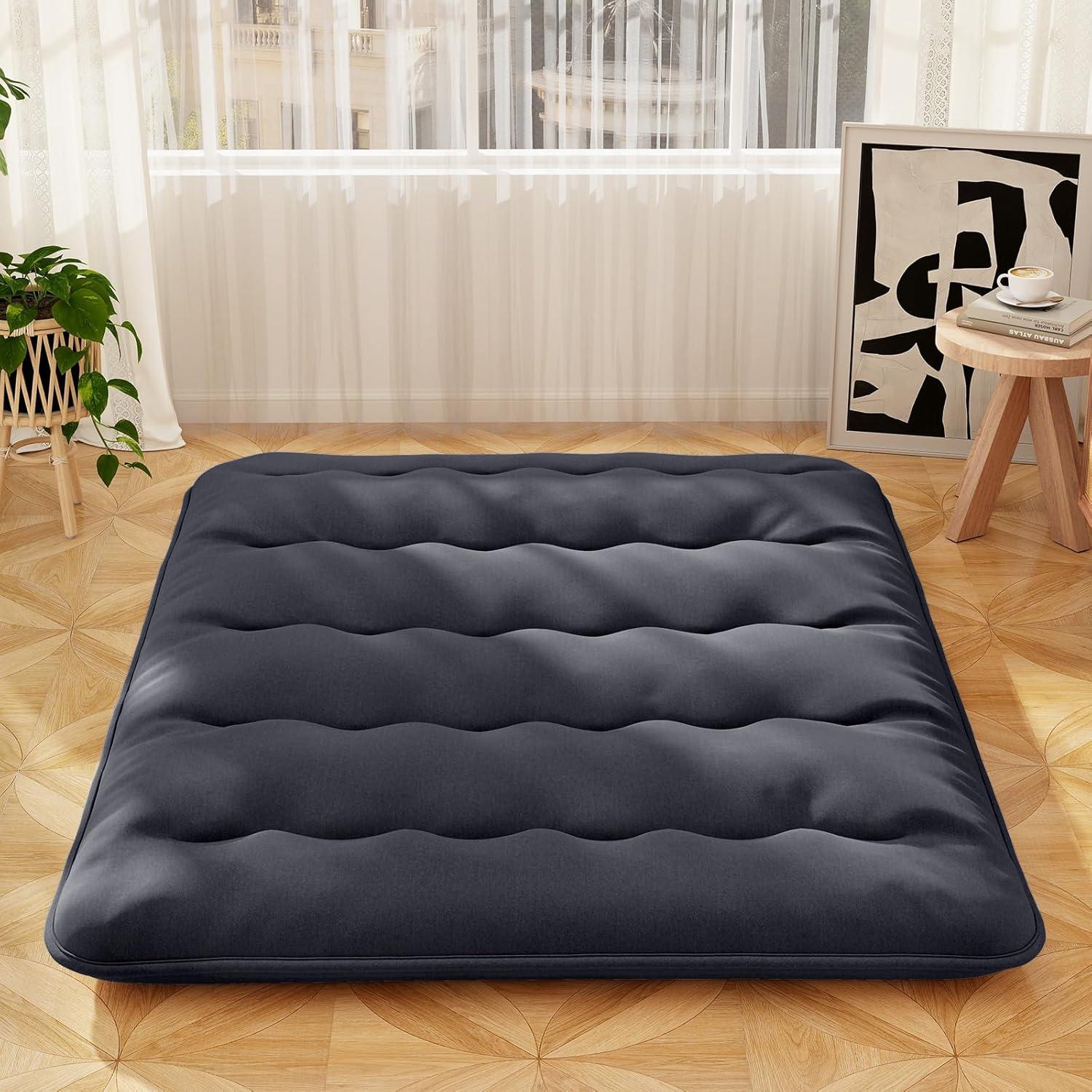 image:imageGiantex Japanese Floor Mattress 4 Inch Futon Mattress wWashable Cover amp Storage Bag Foldable Roll up Mattress Tatami Mat Portable Sleeping Pad for Camping Dormitory QueenBlack