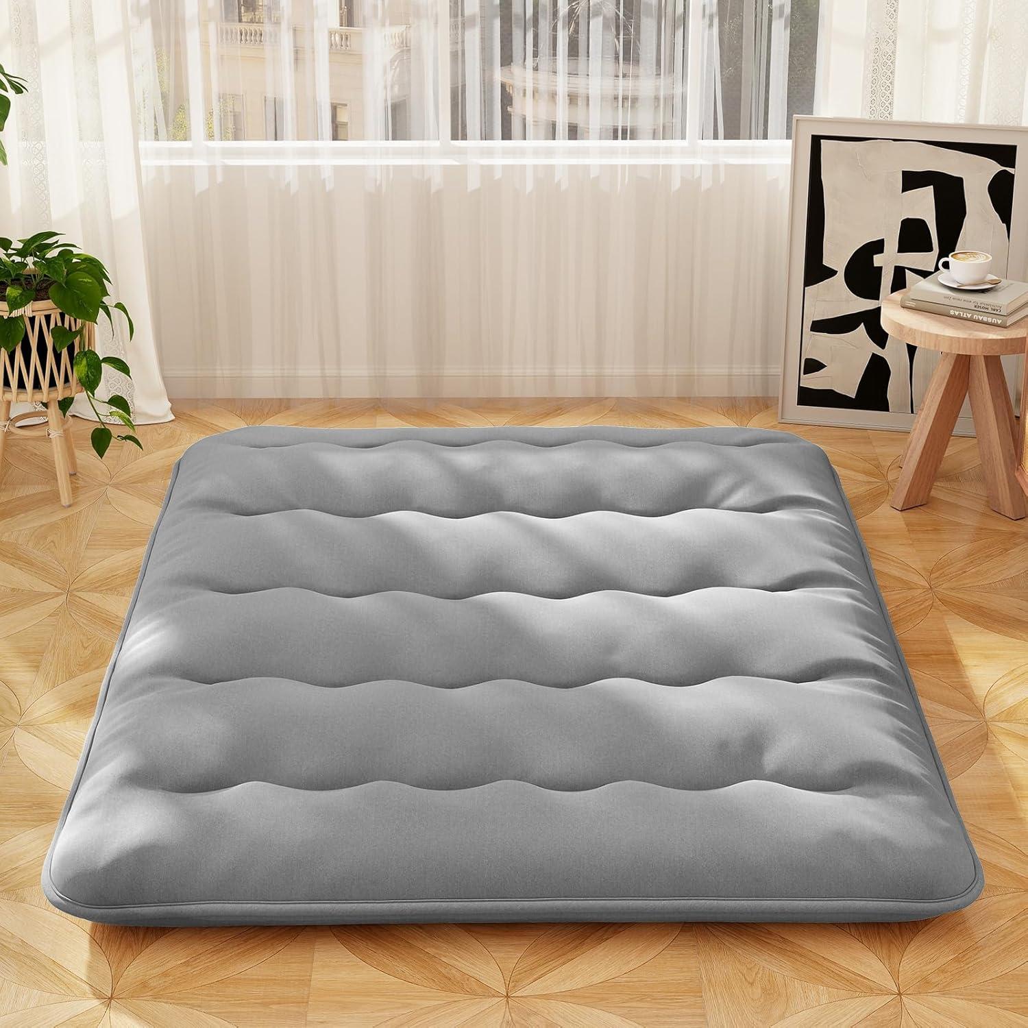 image:imageGiantex Japanese Floor Mattress 4 Inch Futon Mattress wWashable Cover amp Storage Bag Foldable Roll up Mattress Tatami Mat Portable Sleeping Pad for Camping Dormitory QueenGrey