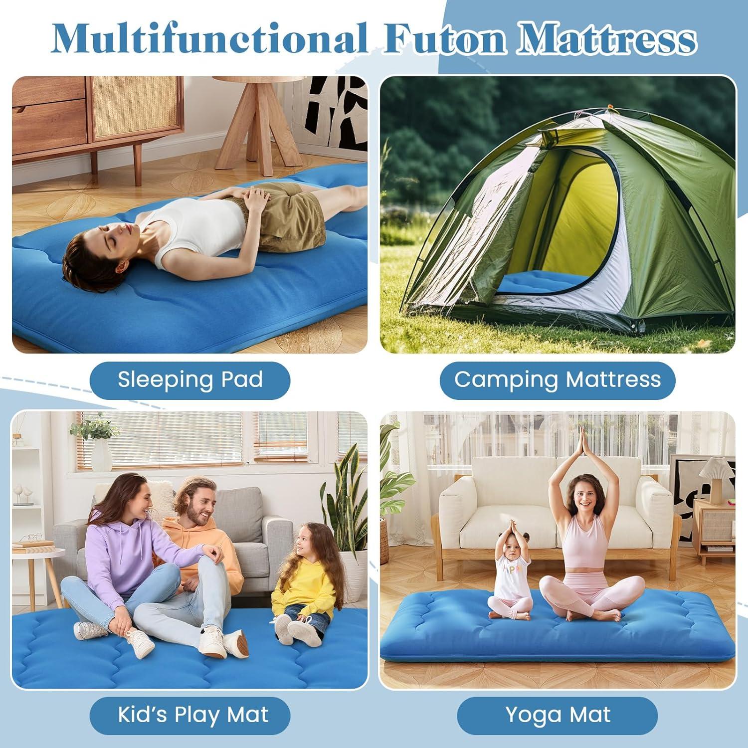 image:imageGiantex Japanese Floor Mattress 4 Inch Futon Mattress wWashable Cover amp Storage Bag Foldable Roll up Mattress Tatami Mat Portable Sleeping Pad for Camping Dormitory QueenNavy