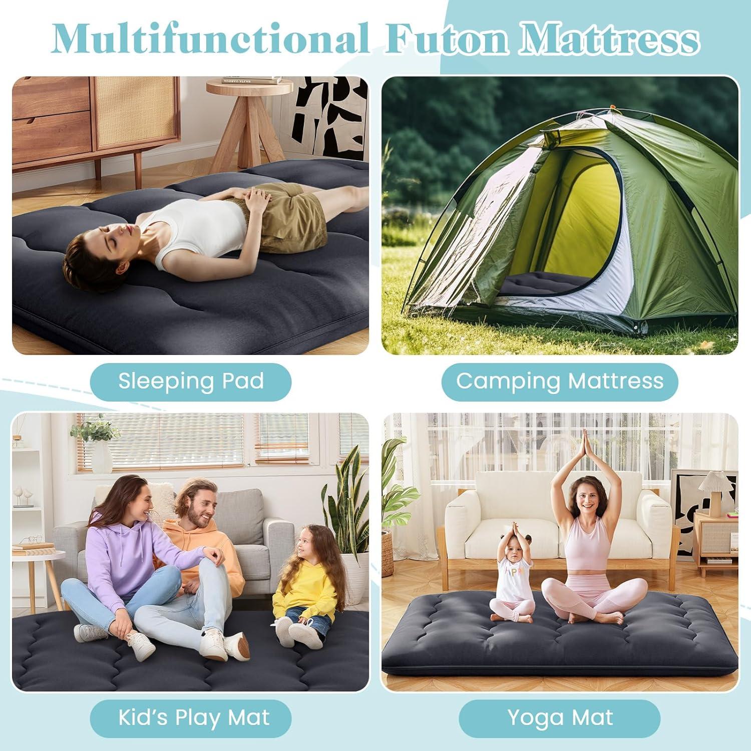 image:imageGiantex Japanese Floor Mattress 4 Inch Futon Mattress wWashable Cover amp Storage Bag Foldable Roll up Mattress Tatami Mat Portable Sleeping Pad for Camping Dormitory QueenBlack