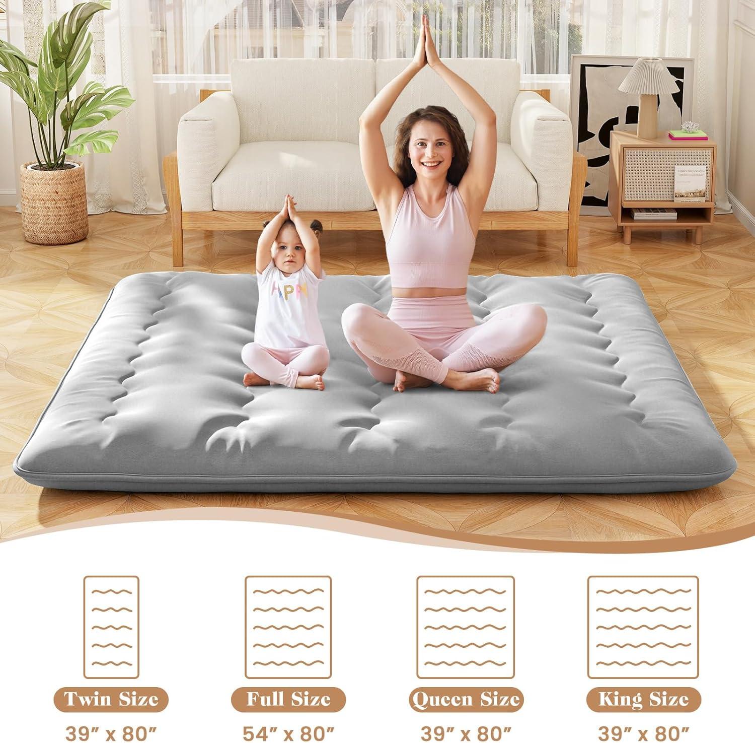 image:imageGiantex Japanese Floor Mattress 4 Inch Futon Mattress wWashable Cover amp Storage Bag Foldable Roll up Mattress Tatami Mat Portable Sleeping Pad for Camping Dormitory QueenGrey