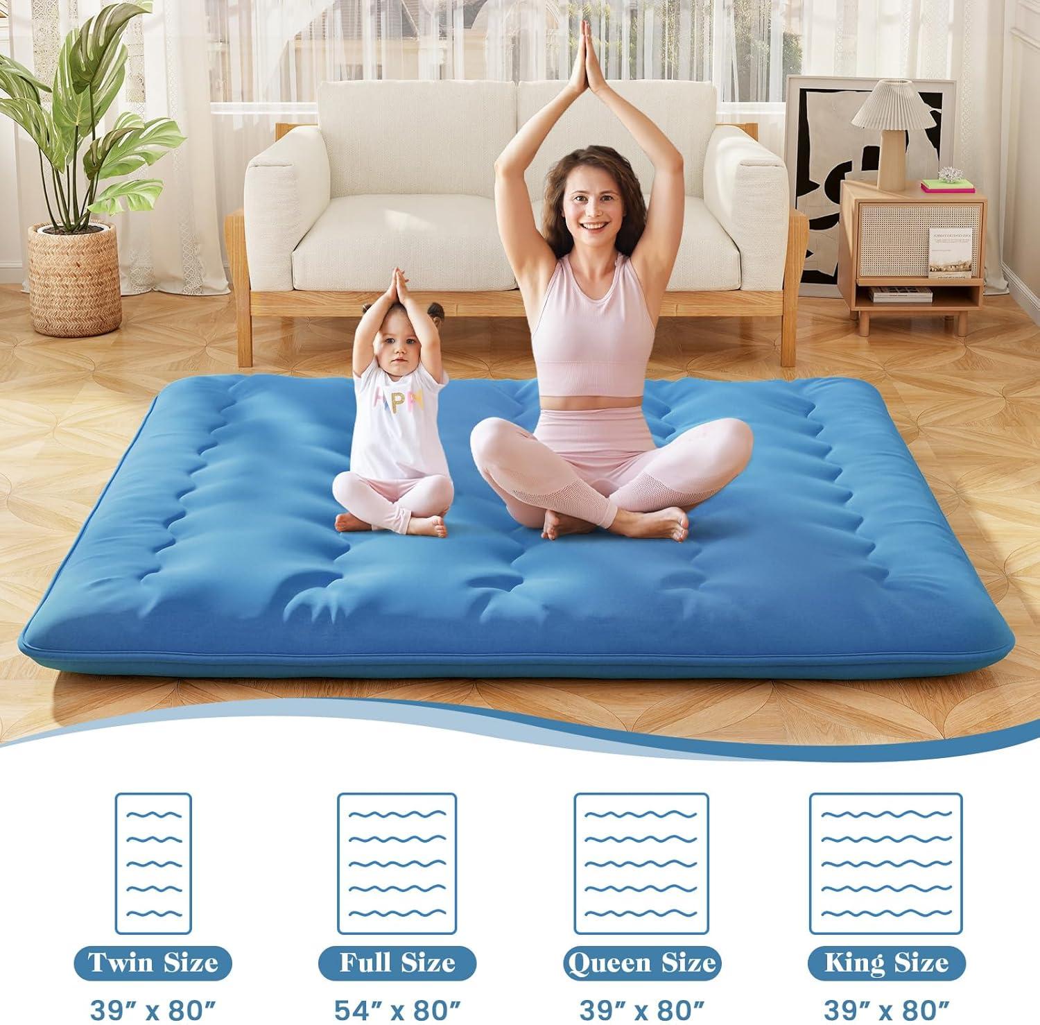 image:imageGiantex Japanese Floor Mattress 4 Inch Futon Mattress wWashable Cover amp Storage Bag Foldable Roll up Mattress Tatami Mat Portable Sleeping Pad for Camping Dormitory QueenNavy