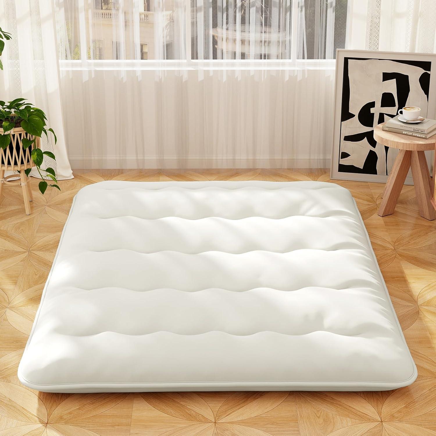 image:imageGiantex Japanese Floor Mattress 4 Inch Futon Mattress wWashable Cover amp Storage Bag Foldable Roll up Mattress Tatami Mat Portable Sleeping Pad for Camping Dormitory QueenBeige
