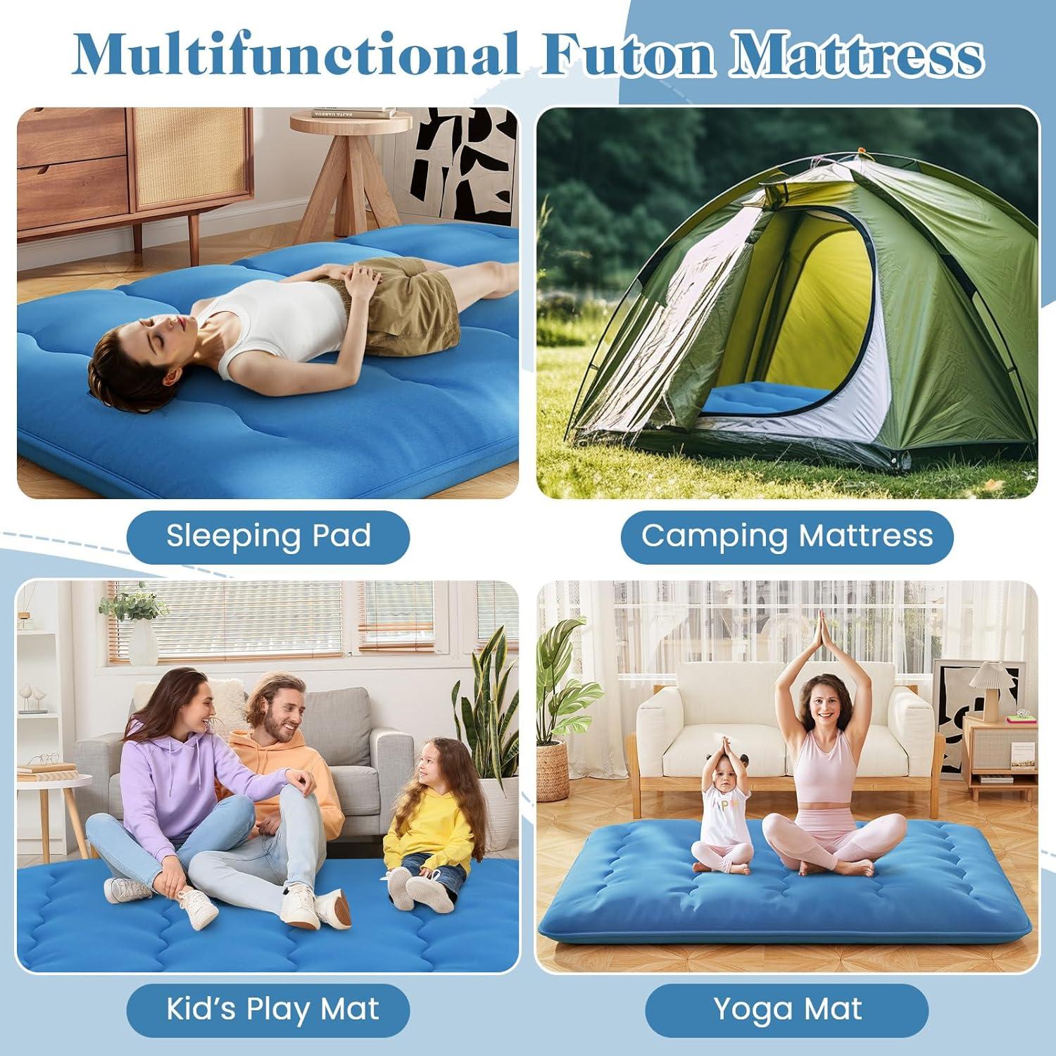 image:imageGiantex Japanese Floor Mattress 4 Inch Futon Mattress wWashable Cover amp Storage Bag Foldable Roll up Mattress Tatami Mat Portable Sleeping Pad for Camping Dormitory QueenNavy