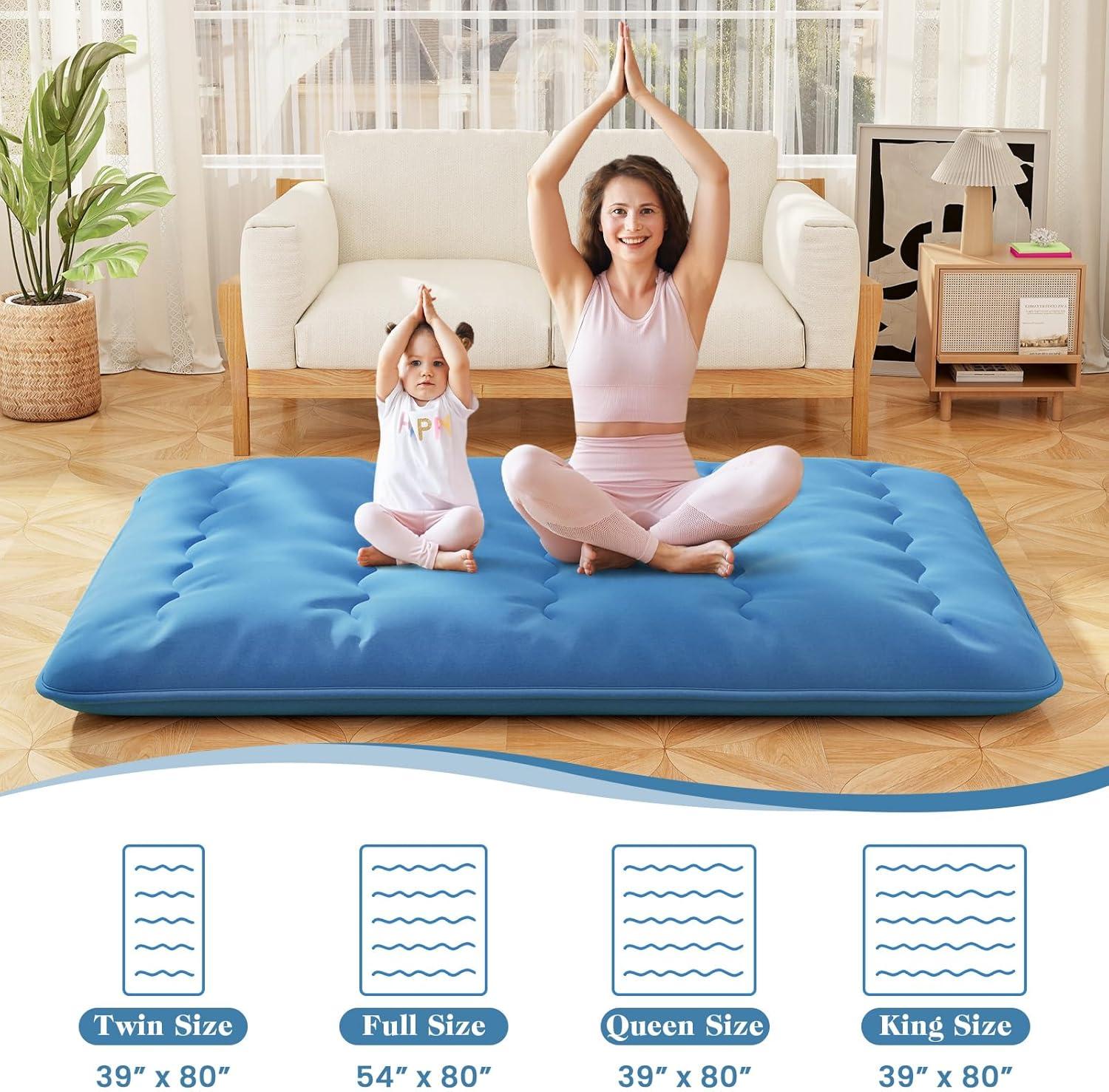 image:imageGiantex Japanese Floor Mattress 4 Inch Futon Mattress wWashable Cover amp Storage Bag Foldable Roll up Mattress Tatami Mat Portable Sleeping Pad for Camping Dormitory QueenNavy