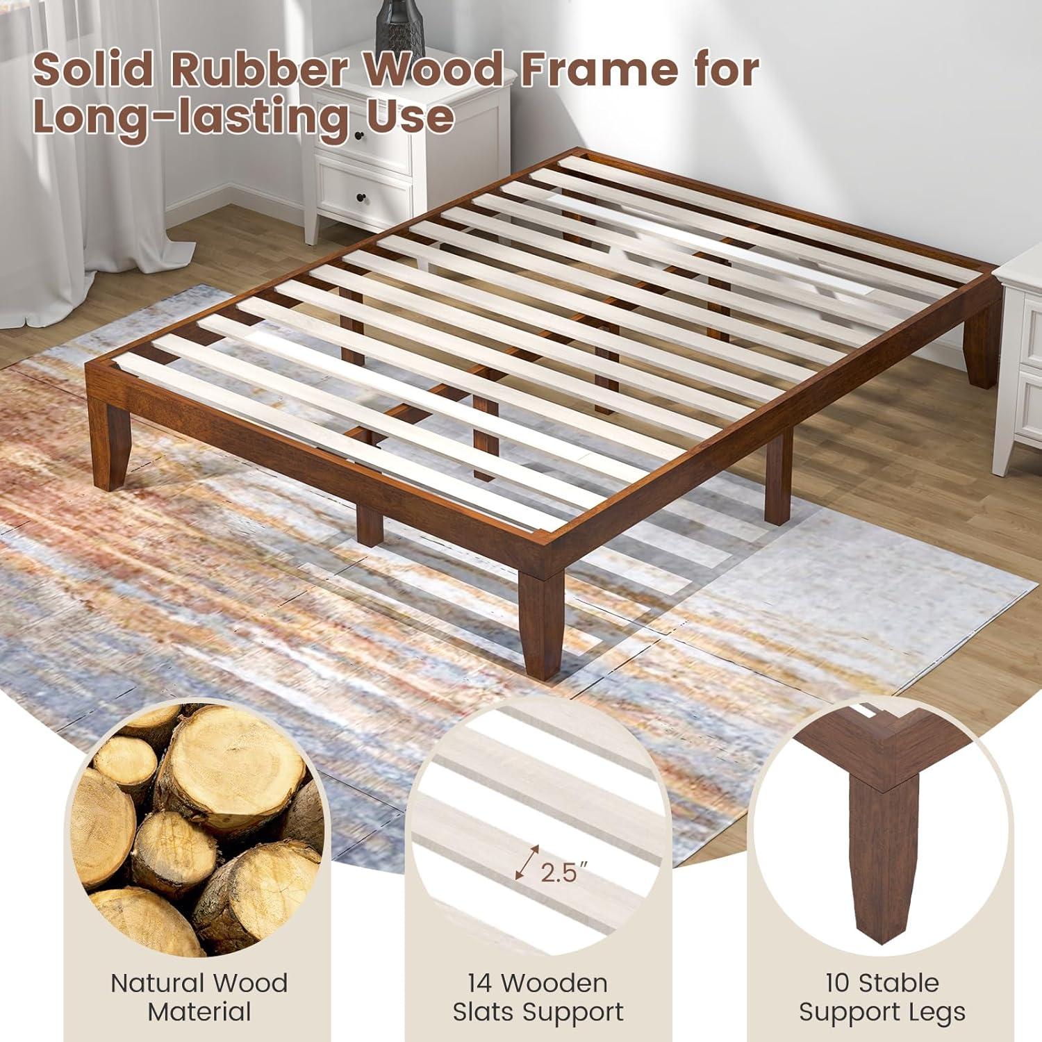 image:imageGiantex King Wood Platform Bed Frame 14 Inch Solid Rubber Wood Mattress Foundation Heavy Duty Wooden Slats Support No Box Spring Needed Easy Assembly NaturalWalnut