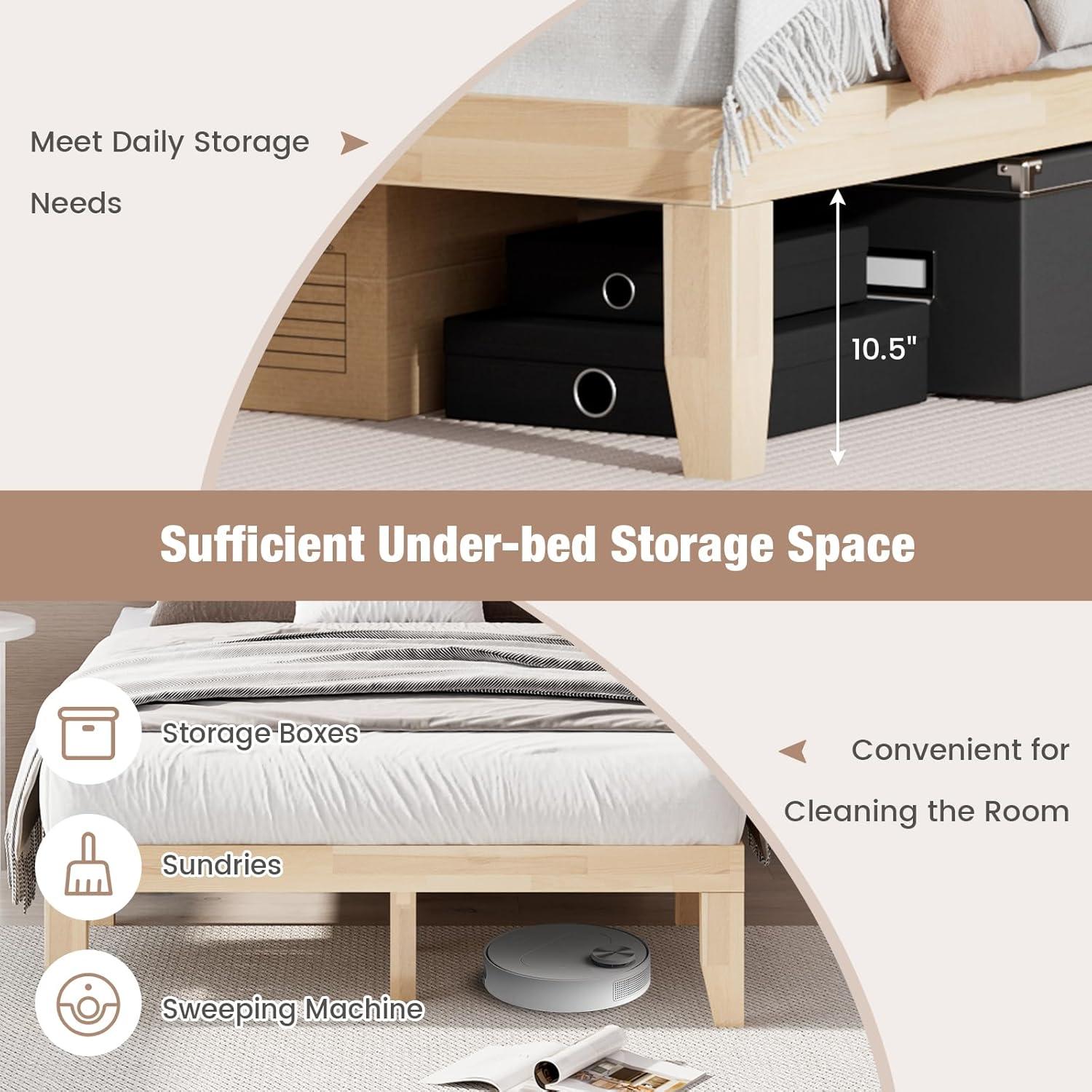image:imageGiantex King Wood Platform Bed Frame 14 Inch Solid Rubber Wood Mattress Foundation Heavy Duty Wooden Slats Support No Box Spring Needed Easy Assembly NaturalNatural