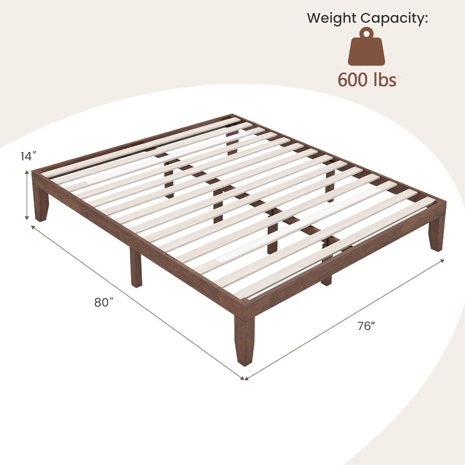 image:imageGiantex King Wood Platform Bed Frame 14 Inch Solid Rubber Wood Mattress Foundation Heavy Duty Wooden Slats Support No Box Spring Needed Easy Assembly NaturalWalnut