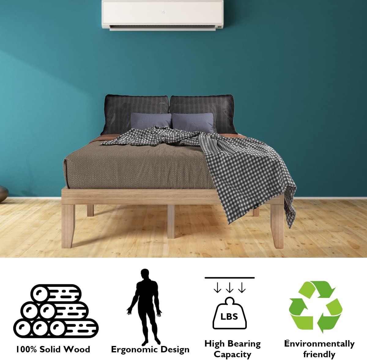 image:imageGiantex King Wood Platform Bed Frame 14 Inch Solid Rubber Wood Mattress Foundation Heavy Duty Wooden Slats Support No Box Spring Needed Easy Assembly NaturalNatural