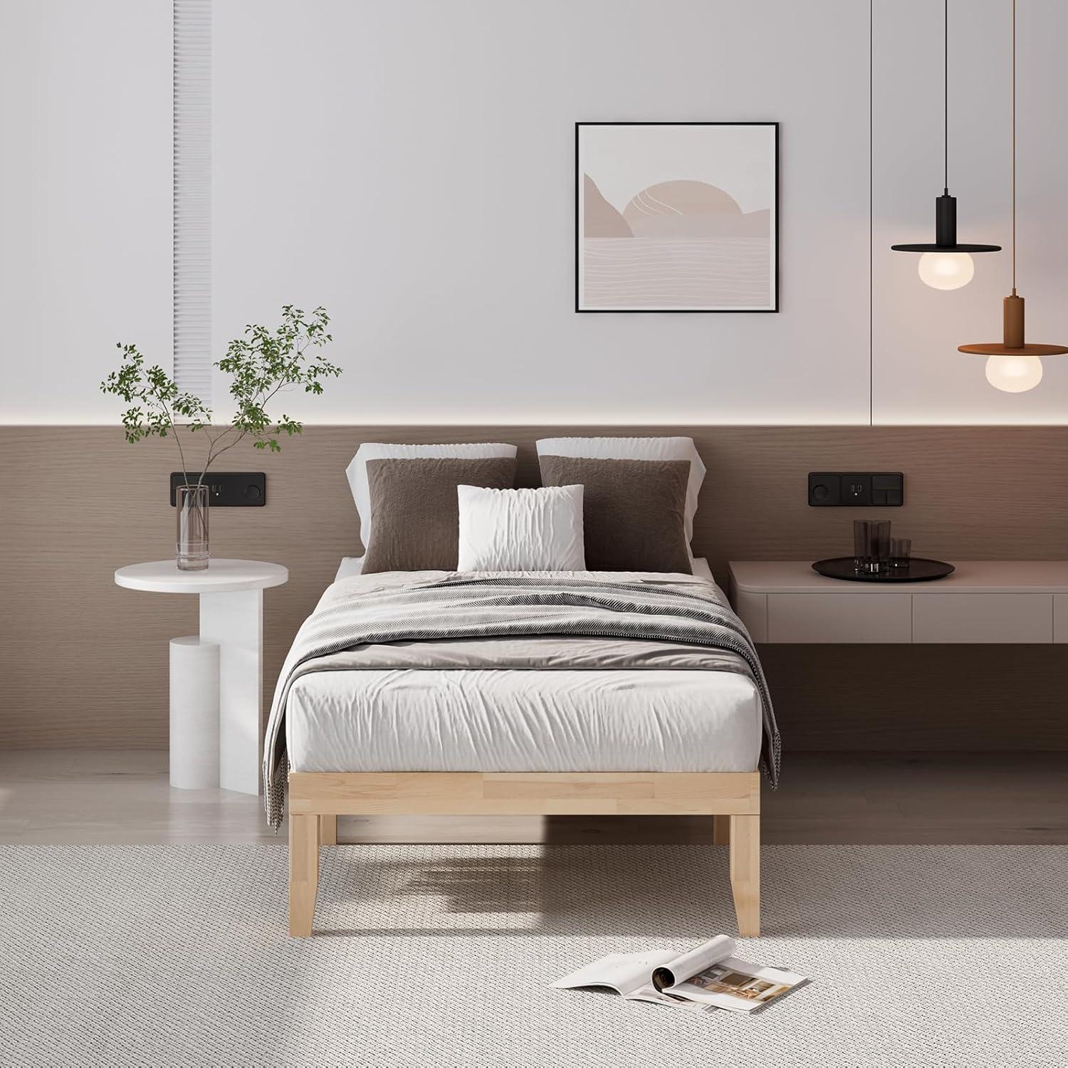 image:imageGiantex King Wood Platform Bed Frame 14 Inch Solid Rubber Wood Mattress Foundation Heavy Duty Wooden Slats Support No Box Spring Needed Easy Assembly NaturalNatural
