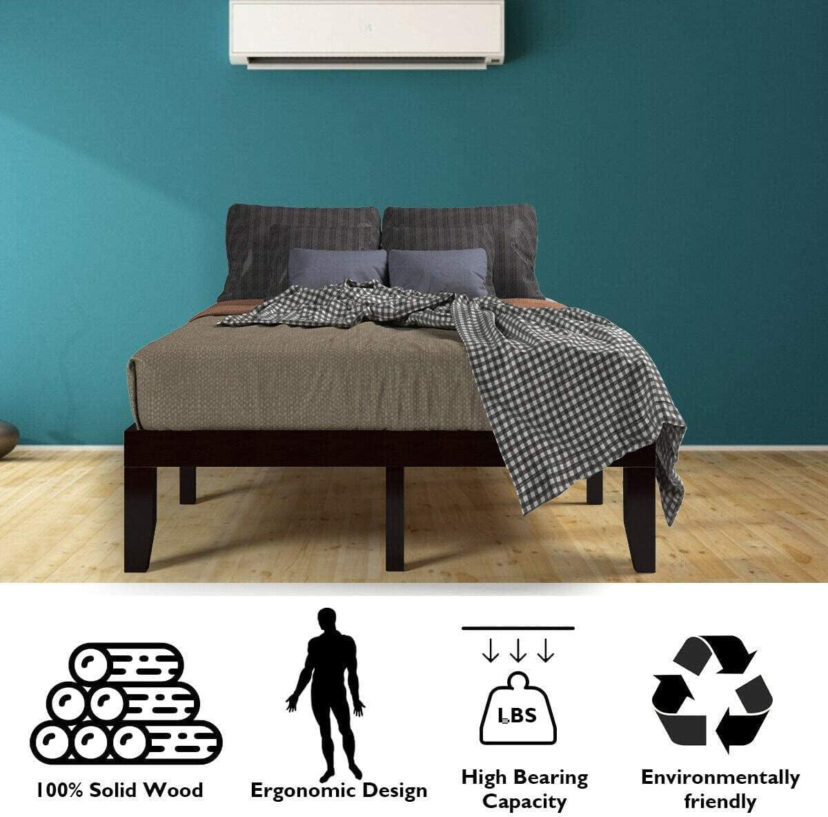 image:imageGiantex King Wood Platform Bed Frame 14 Inch Solid Rubber Wood Mattress Foundation Heavy Duty Wooden Slats Support No Box Spring Needed Easy Assembly NaturalEspresso