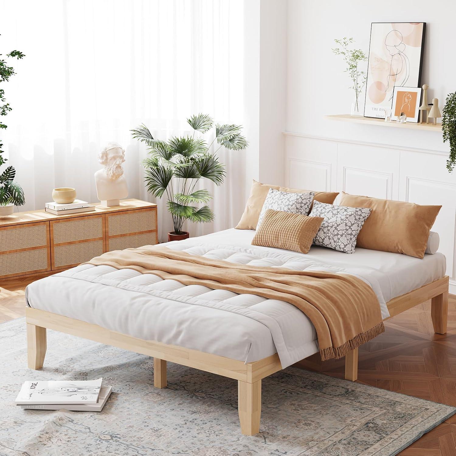 image:imageGiantex King Wood Platform Bed Frame 14 Inch Solid Rubber Wood Mattress Foundation Heavy Duty Wooden Slats Support No Box Spring Needed Easy Assembly NaturalNatural