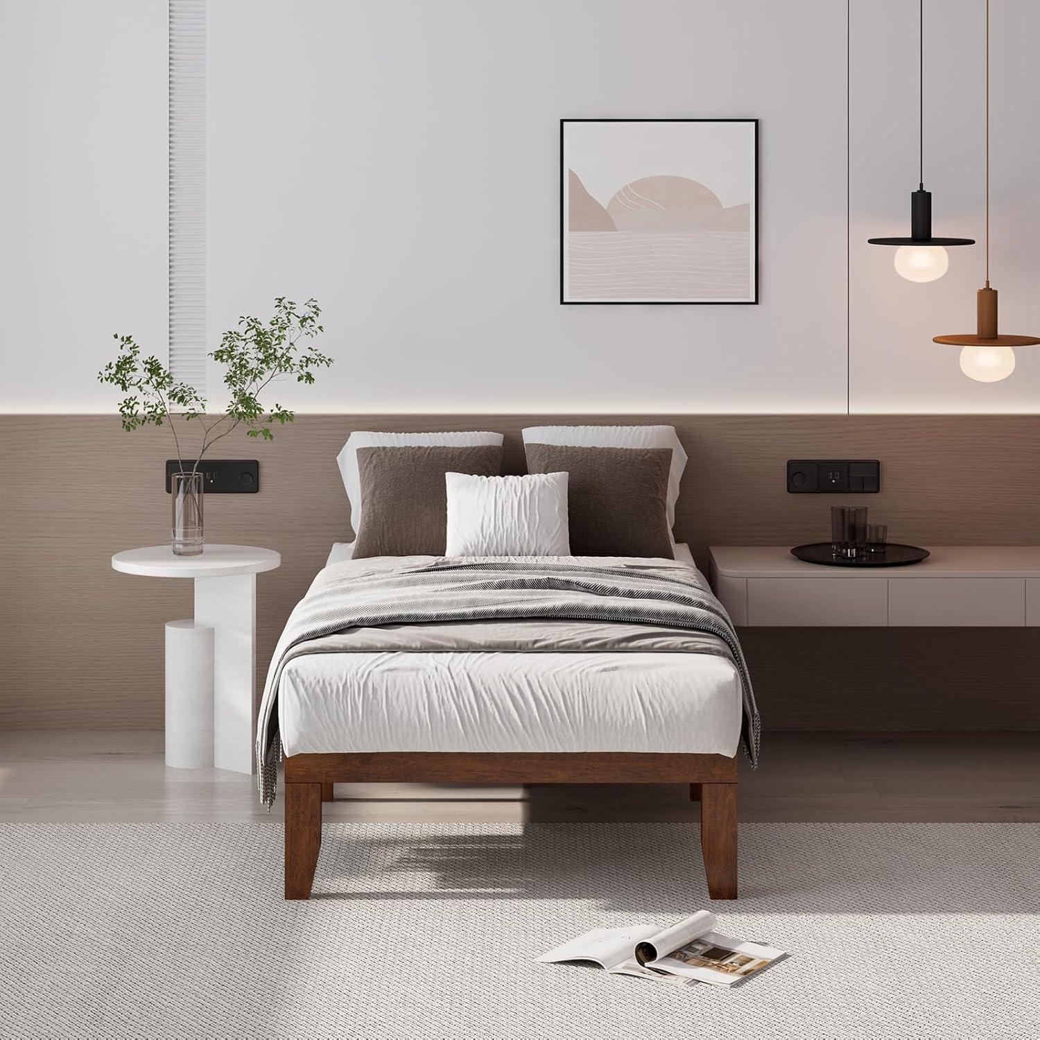 image:imageGiantex King Wood Platform Bed Frame 14 Inch Solid Rubber Wood Mattress Foundation Heavy Duty Wooden Slats Support No Box Spring Needed Easy Assembly NaturalWalnut