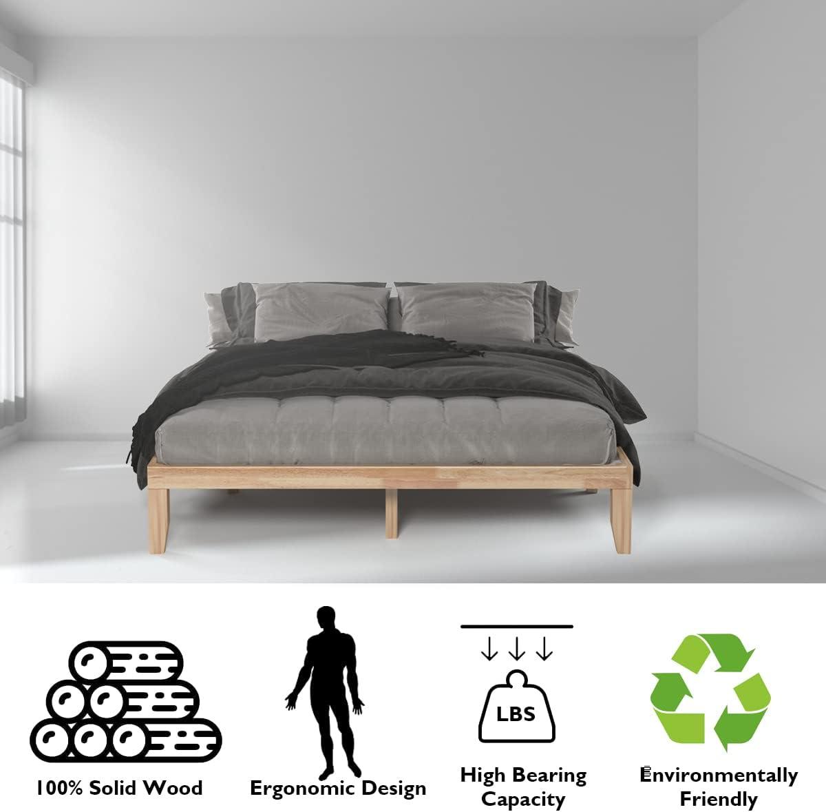 image:imageGiantex King Wood Platform Bed Frame 14 Inch Solid Rubber Wood Mattress Foundation Heavy Duty Wooden Slats Support No Box Spring Needed Easy Assembly NaturalNatural