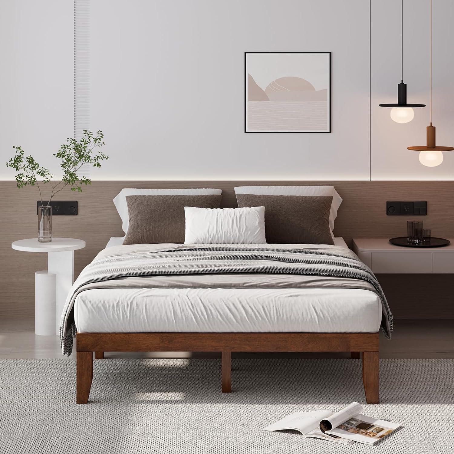 image:imageGiantex King Wood Platform Bed Frame 14 Inch Solid Rubber Wood Mattress Foundation Heavy Duty Wooden Slats Support No Box Spring Needed Easy Assembly NaturalWalnut