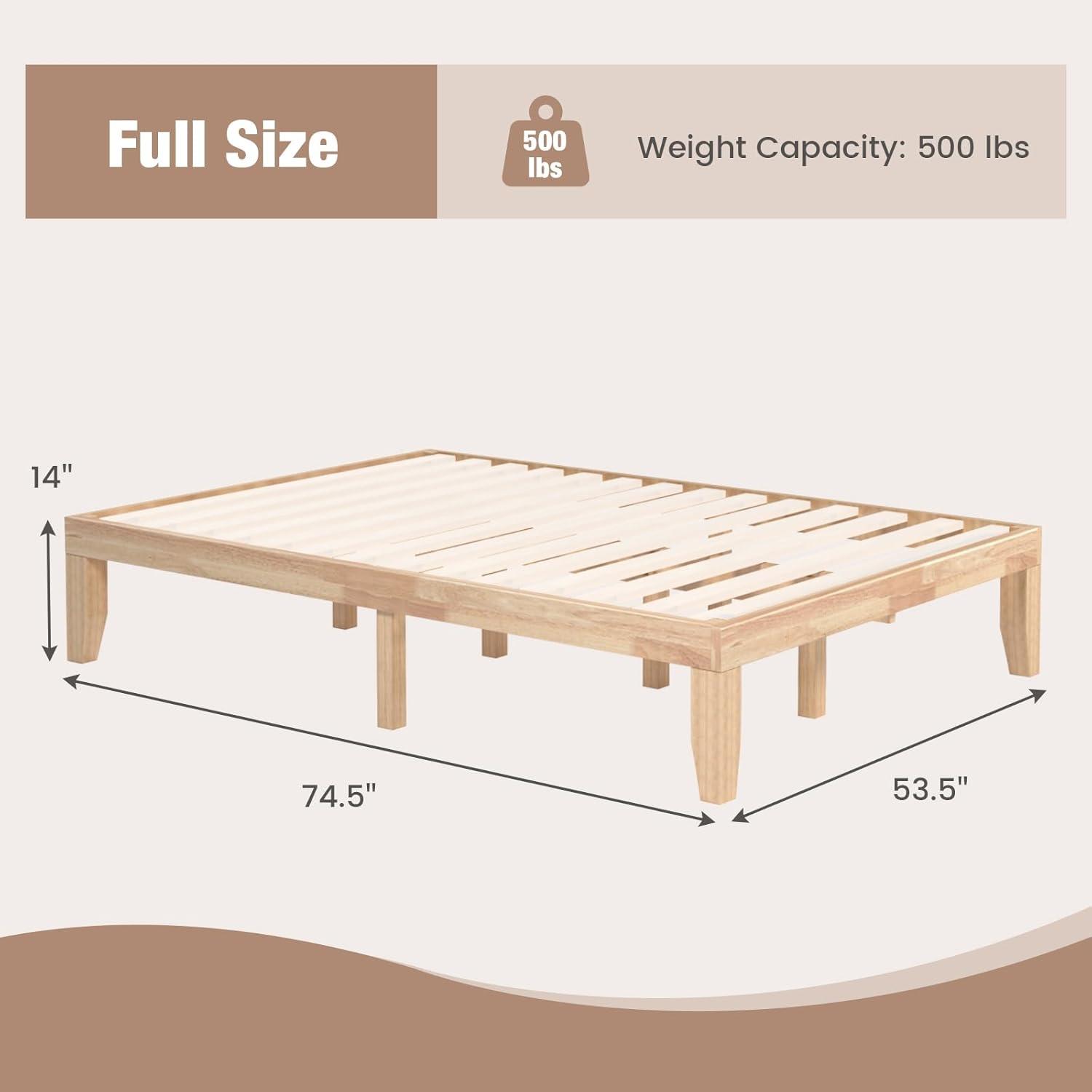 image:imageGiantex King Wood Platform Bed Frame 14 Inch Solid Rubber Wood Mattress Foundation Heavy Duty Wooden Slats Support No Box Spring Needed Easy Assembly NaturalNatural