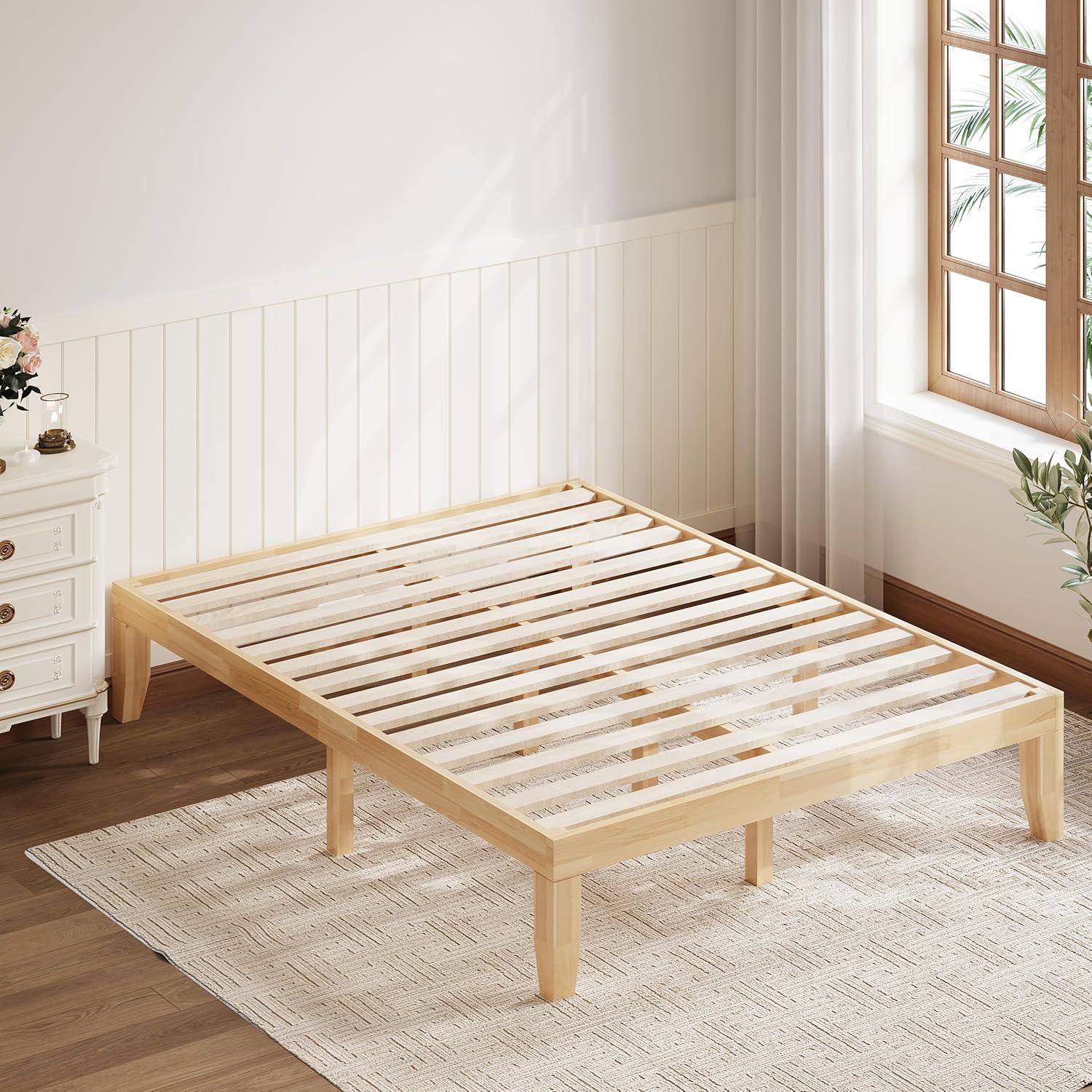 image:imageGiantex King Wood Platform Bed Frame 14 Inch Solid Rubber Wood Mattress Foundation Heavy Duty Wooden Slats Support No Box Spring Needed Easy Assembly NaturalNatural
