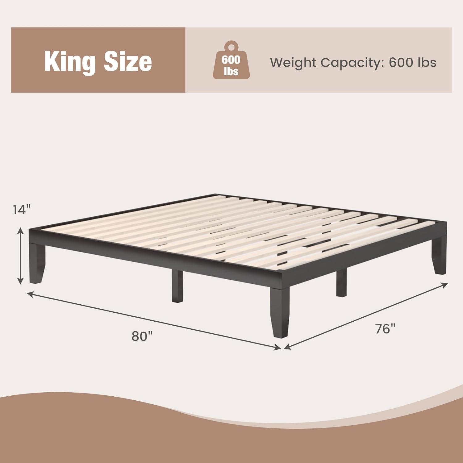 image:imageGiantex King Wood Platform Bed Frame 14 Inch Solid Rubber Wood Mattress Foundation Heavy Duty Wooden Slats Support No Box Spring Needed Easy Assembly NaturalEspresso