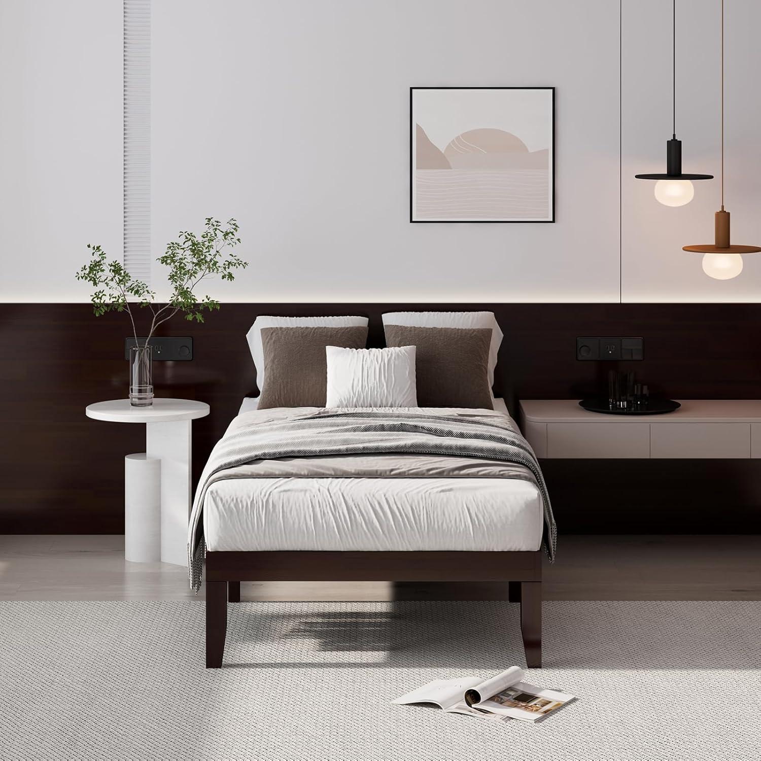 image:imageGiantex King Wood Platform Bed Frame 14 Inch Solid Rubber Wood Mattress Foundation Heavy Duty Wooden Slats Support No Box Spring Needed Easy Assembly NaturalEspresso