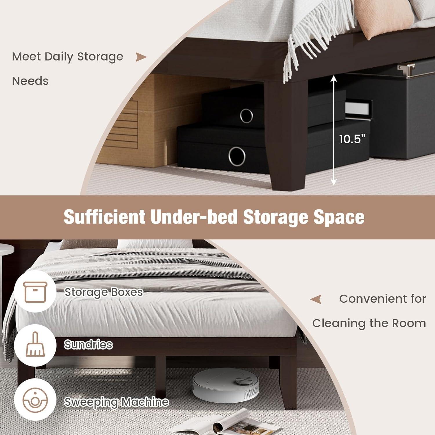 image:imageGiantex King Wood Platform Bed Frame 14 Inch Solid Rubber Wood Mattress Foundation Heavy Duty Wooden Slats Support No Box Spring Needed Easy Assembly NaturalEspresso