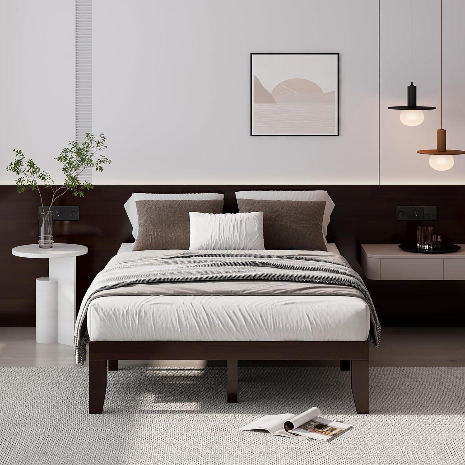 image:imageGiantex King Wood Platform Bed Frame 14 Inch Solid Rubber Wood Mattress Foundation Heavy Duty Wooden Slats Support No Box Spring Needed Easy Assembly NaturalEspresso