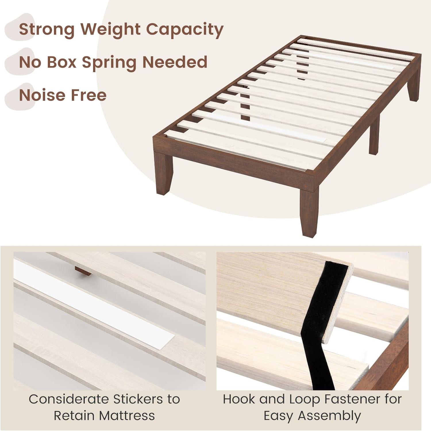 image:imageGiantex King Wood Platform Bed Frame 14 Inch Solid Rubber Wood Mattress Foundation Heavy Duty Wooden Slats Support No Box Spring Needed Easy Assembly NaturalWalnut