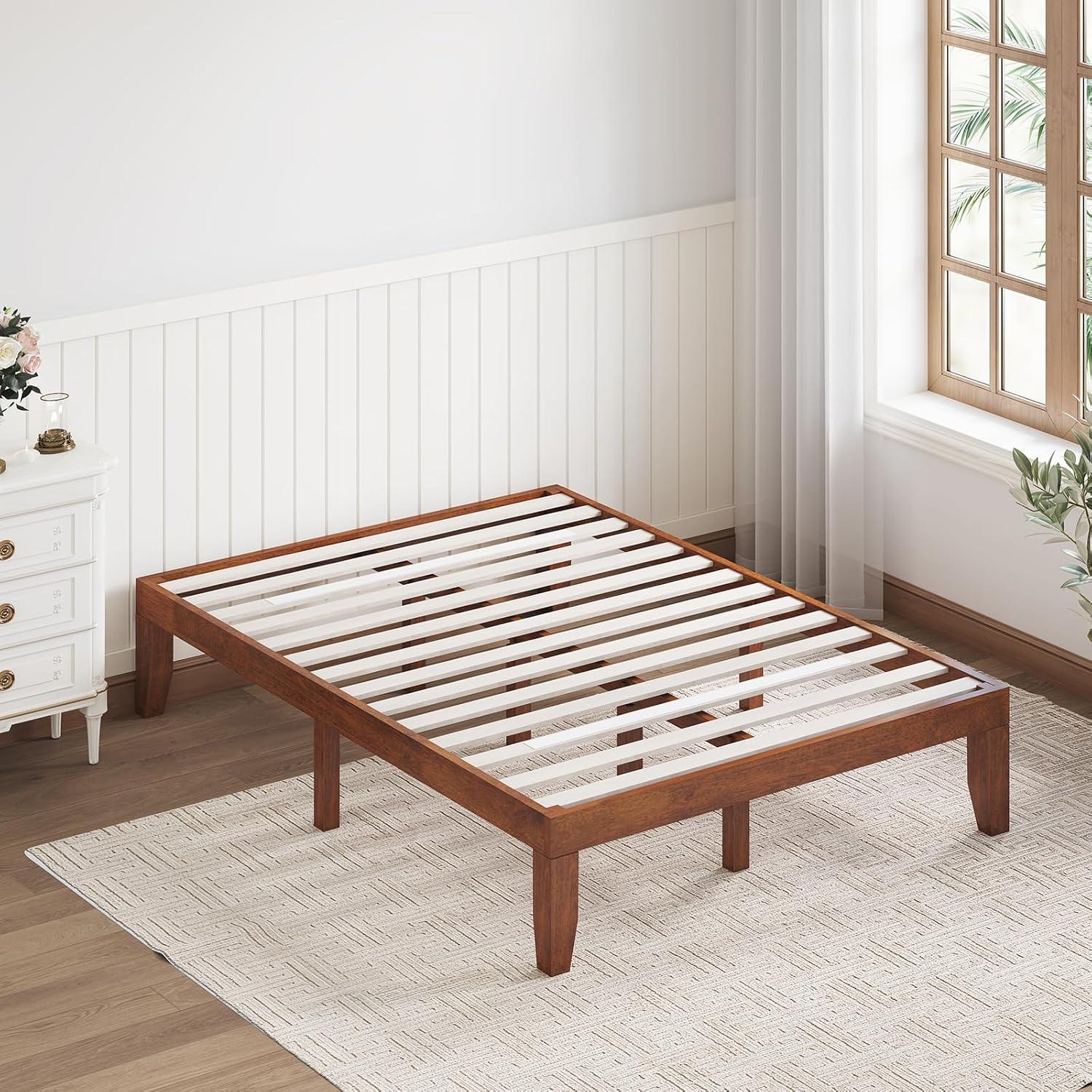 image:imageGiantex King Wood Platform Bed Frame 14 Inch Solid Rubber Wood Mattress Foundation Heavy Duty Wooden Slats Support No Box Spring Needed Easy Assembly NaturalWalnut