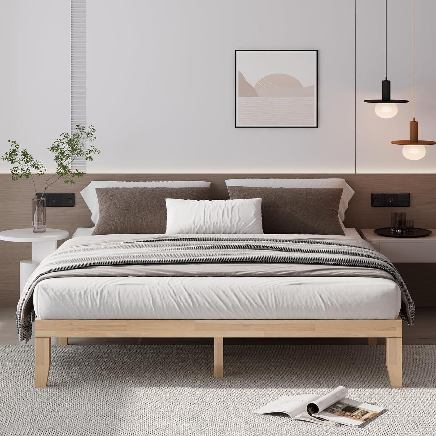 image:imageGiantex King Wood Platform Bed Frame 14 Inch Solid Rubber Wood Mattress Foundation Heavy Duty Wooden Slats Support No Box Spring Needed Easy Assembly NaturalNatural
